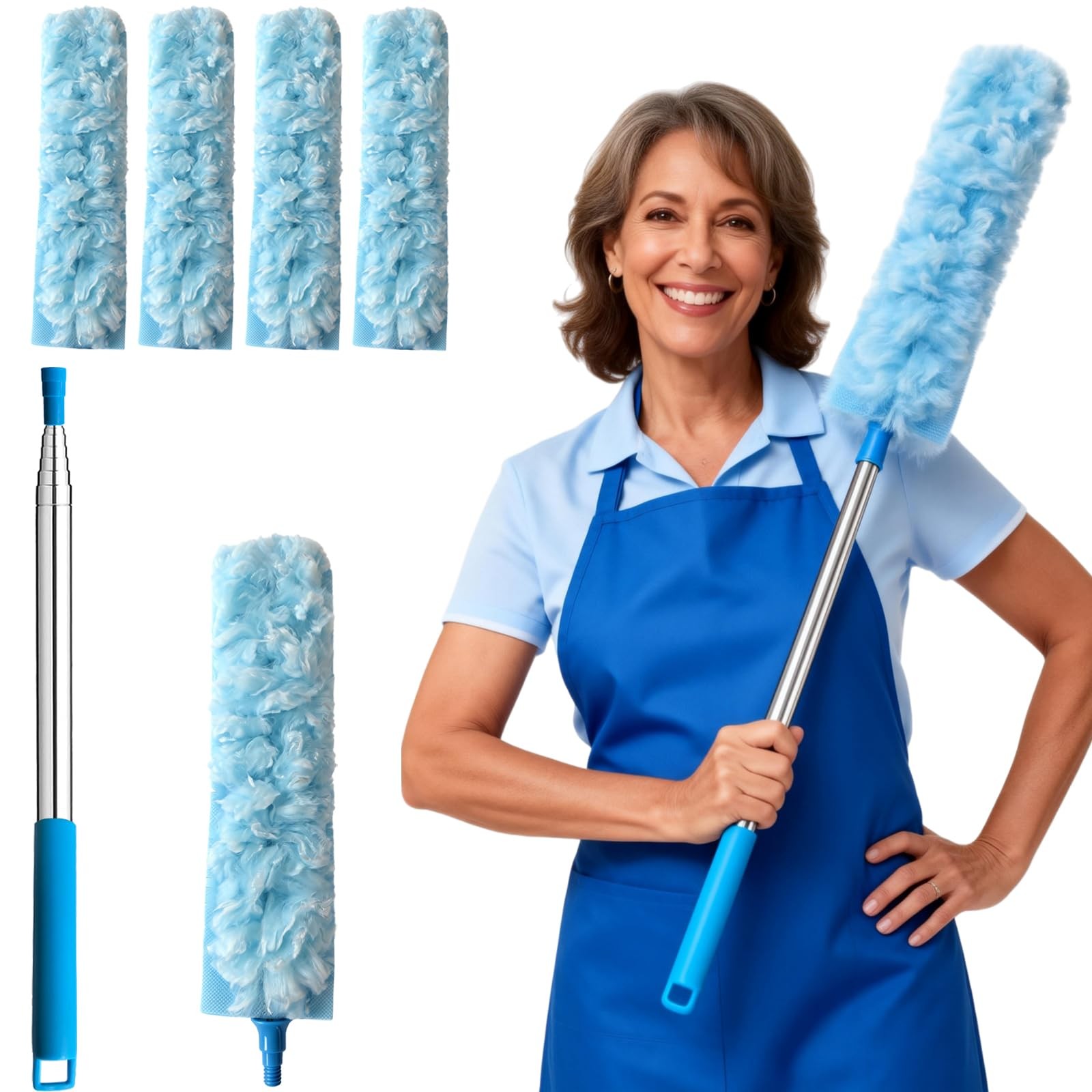 100 Inch Extended Handle Duster Heavy Duty Dusting 360° Duster Refills Kit, M…