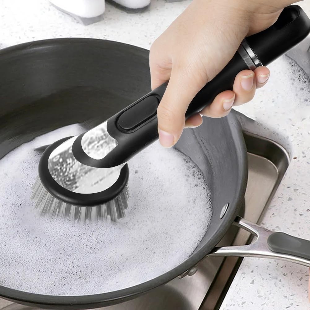 Kitchen Dish Brush with Soap Dispenser Long Handle for Dishes Pan Pot Sink