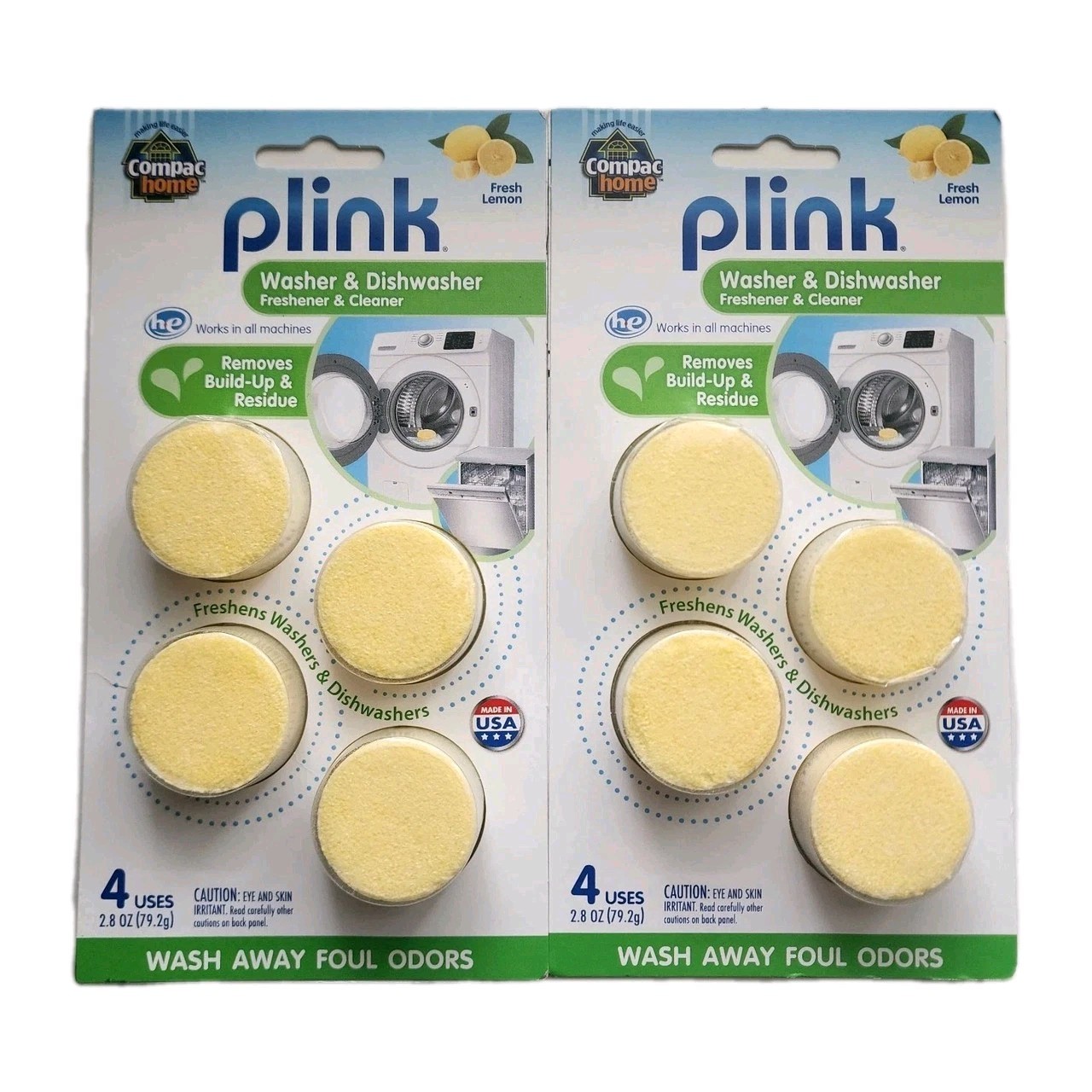 Compac Home PLINK Washer & Dishwasher Freshener & Cleaner Lemon Scent Lot Of 2