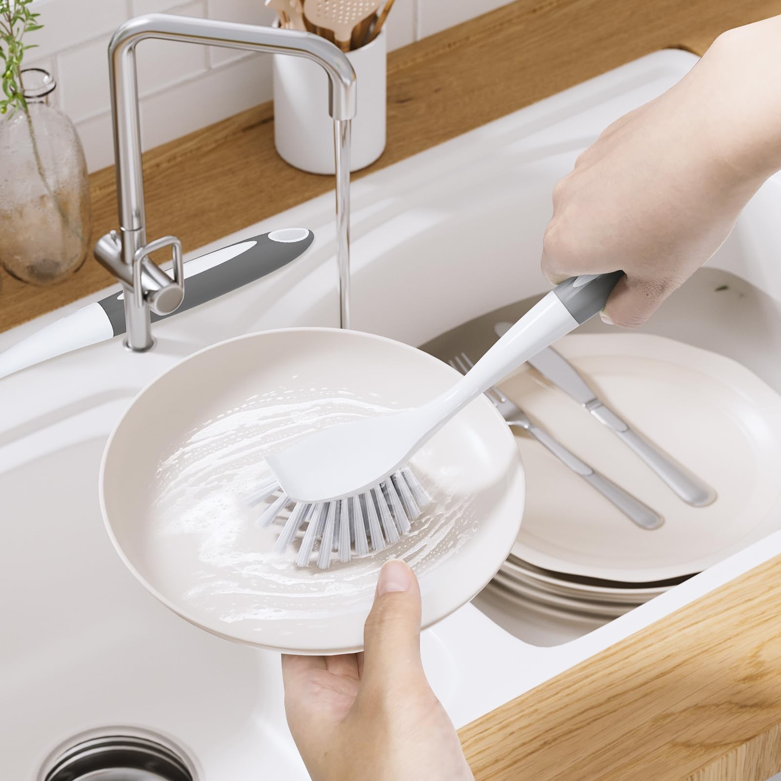 Dish Scrub Brush Set 2 Pack Kitchen Cleaning Brushes with Handle