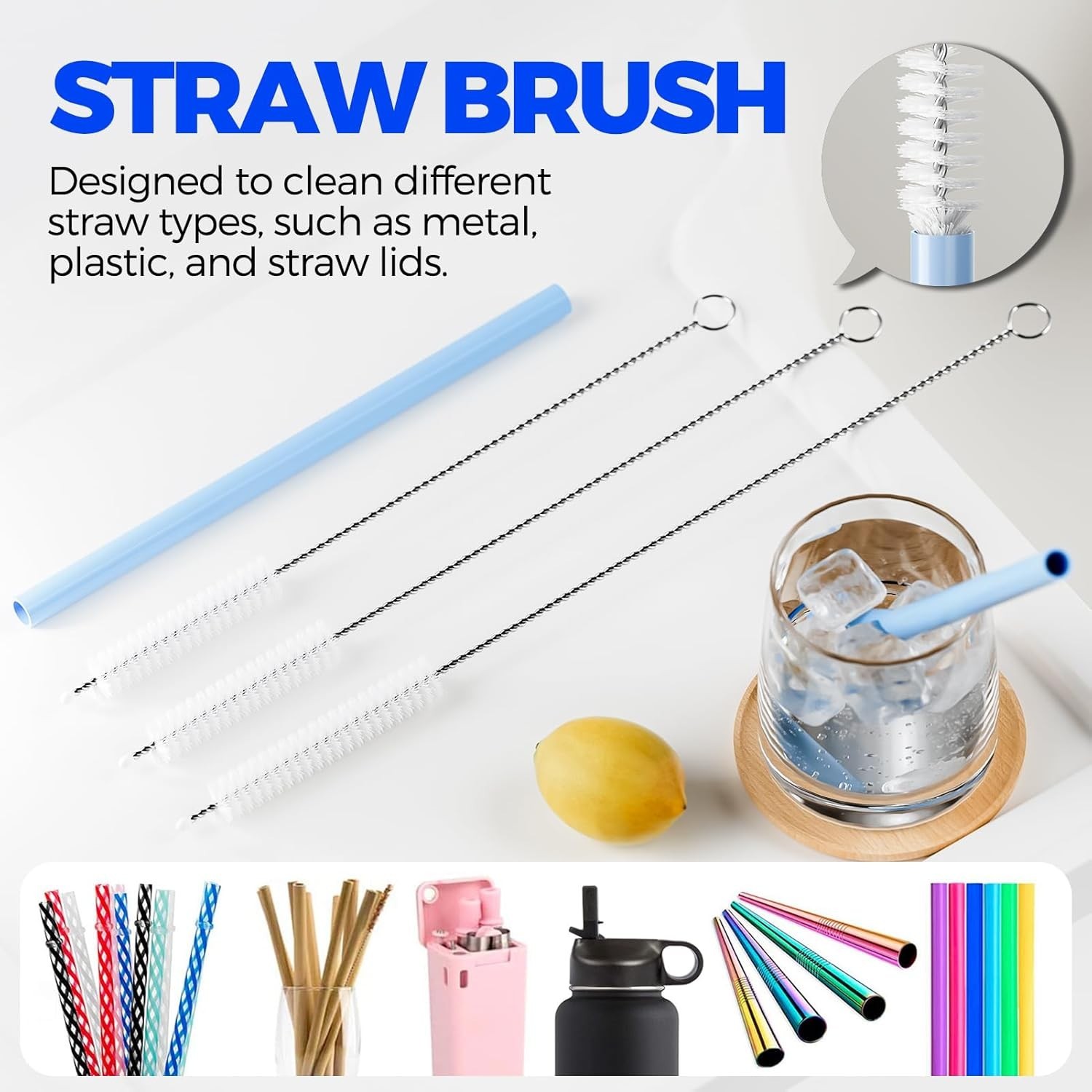 6 Pack 4 in 1 Cup Lid Cleaning Brush Set with 3 Straws, Multifunctional Bottl…