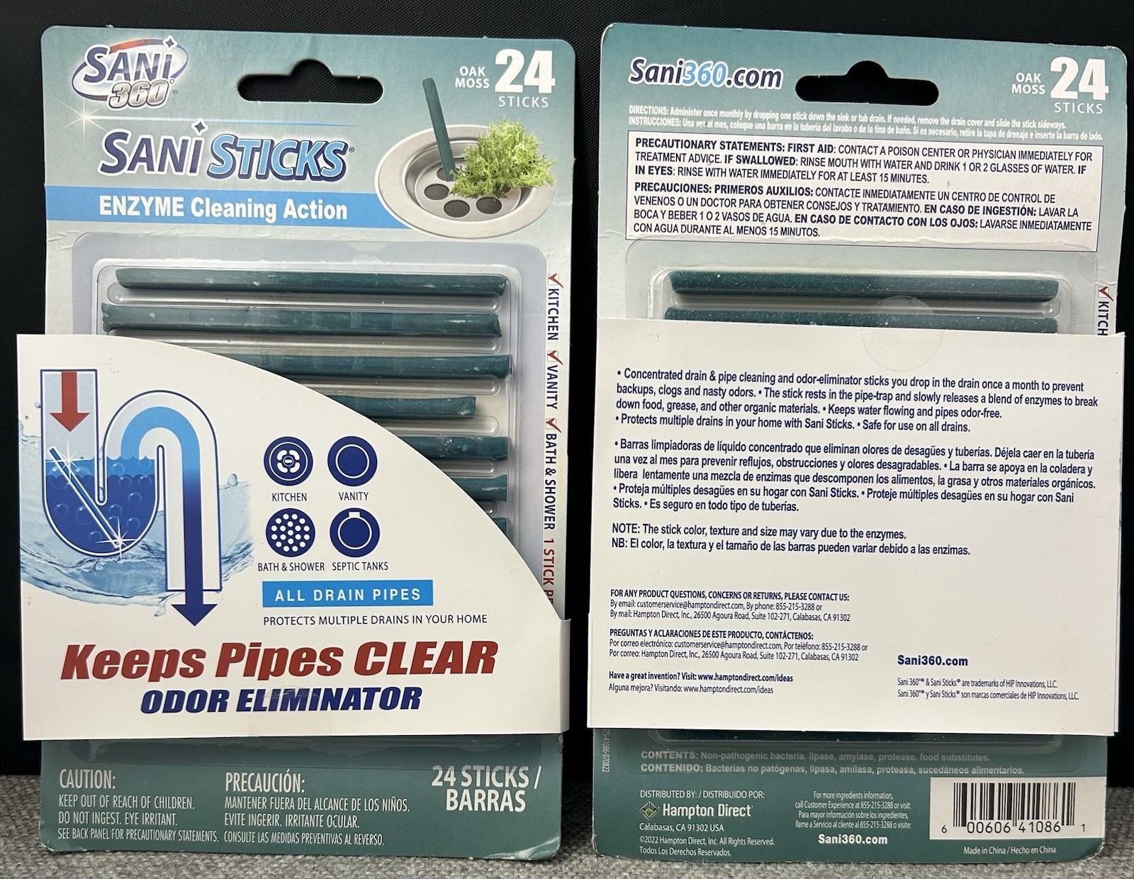 SANI 360° Sani Sticks Drain Cleaner and Deodorizer Enzyme 48 Count Oak Moss 2 pk