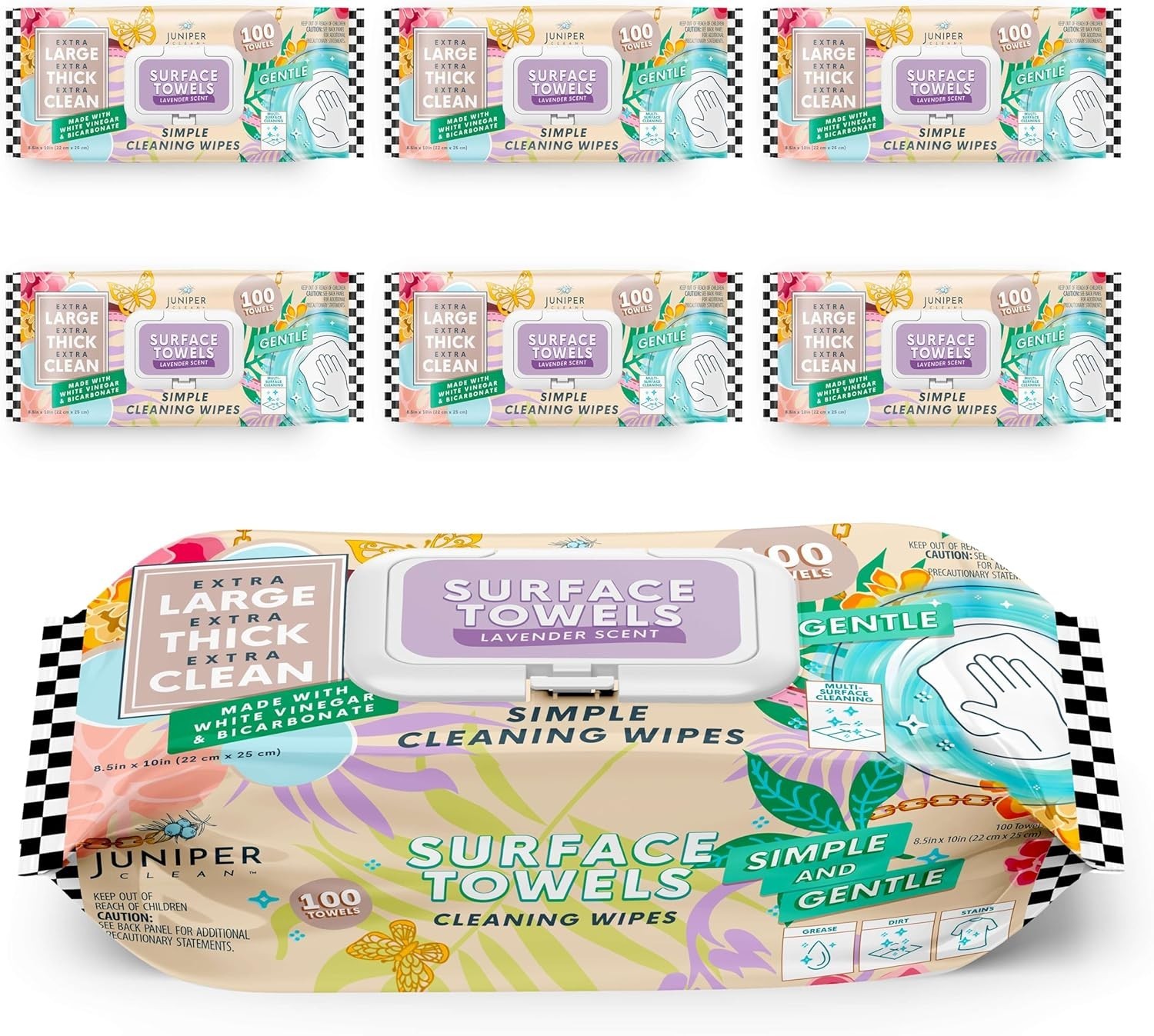 Juniper Clean Surface Wipes Bleach Free with Lavender Scent 100 ct, Pack of 6