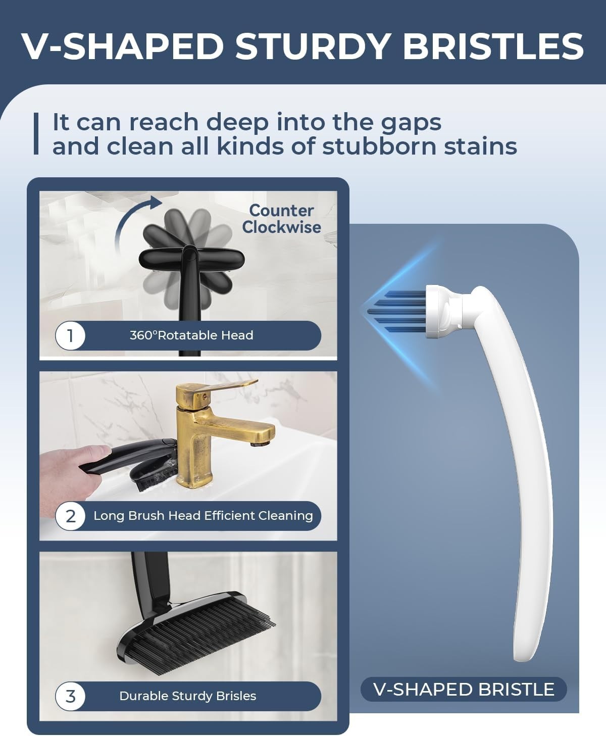New Grout Cleaner Brush with Rotating Handle, for Tile Floors, Shower, V Shape