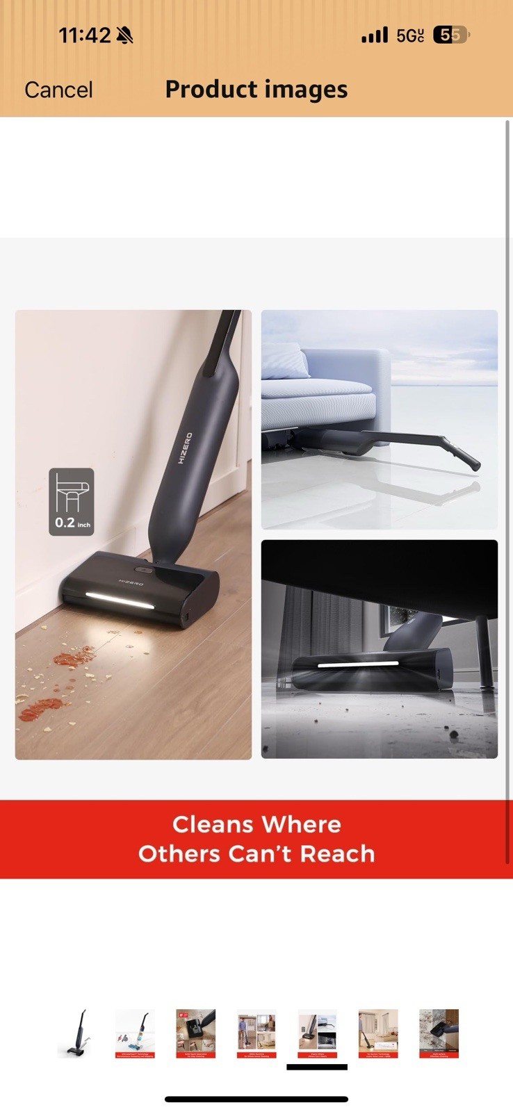 HIZERO F600 Hard Floor Cleaner with Headlight Self-Cleaning Roller Triple Brush