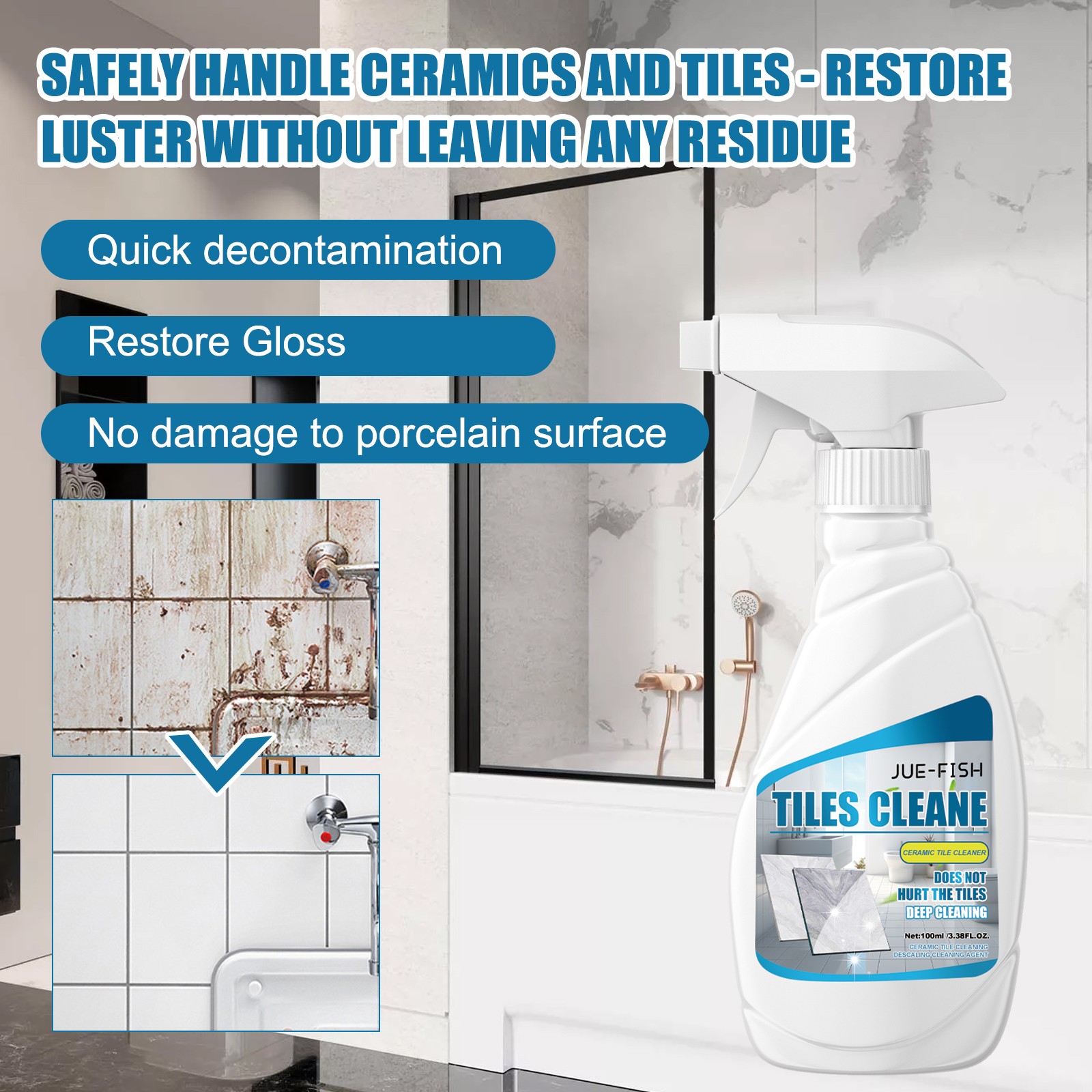 Jue-Fish Tile Cleaner – Strong Dirt Remover for Bathroom Floor & Marble Brighten