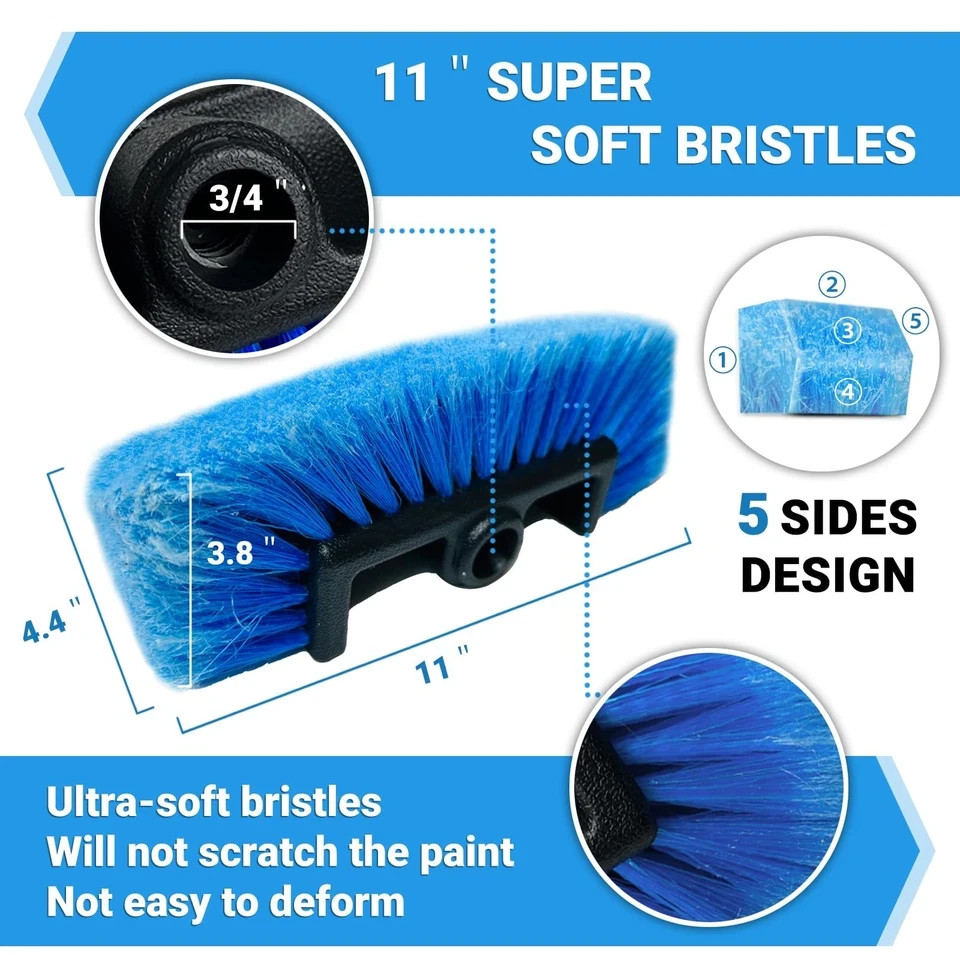 72″ Long Handle Car Wash Brush with Hose Attachment, Flow-Through Soft Bristl…