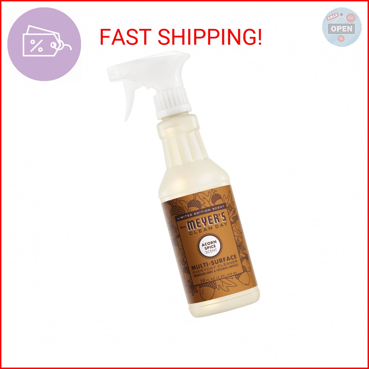 MRS. MEYER’S CLEAN DAY Multi-Surface Everyday Cleaner, Acorn Spice Scent, 16 Fl