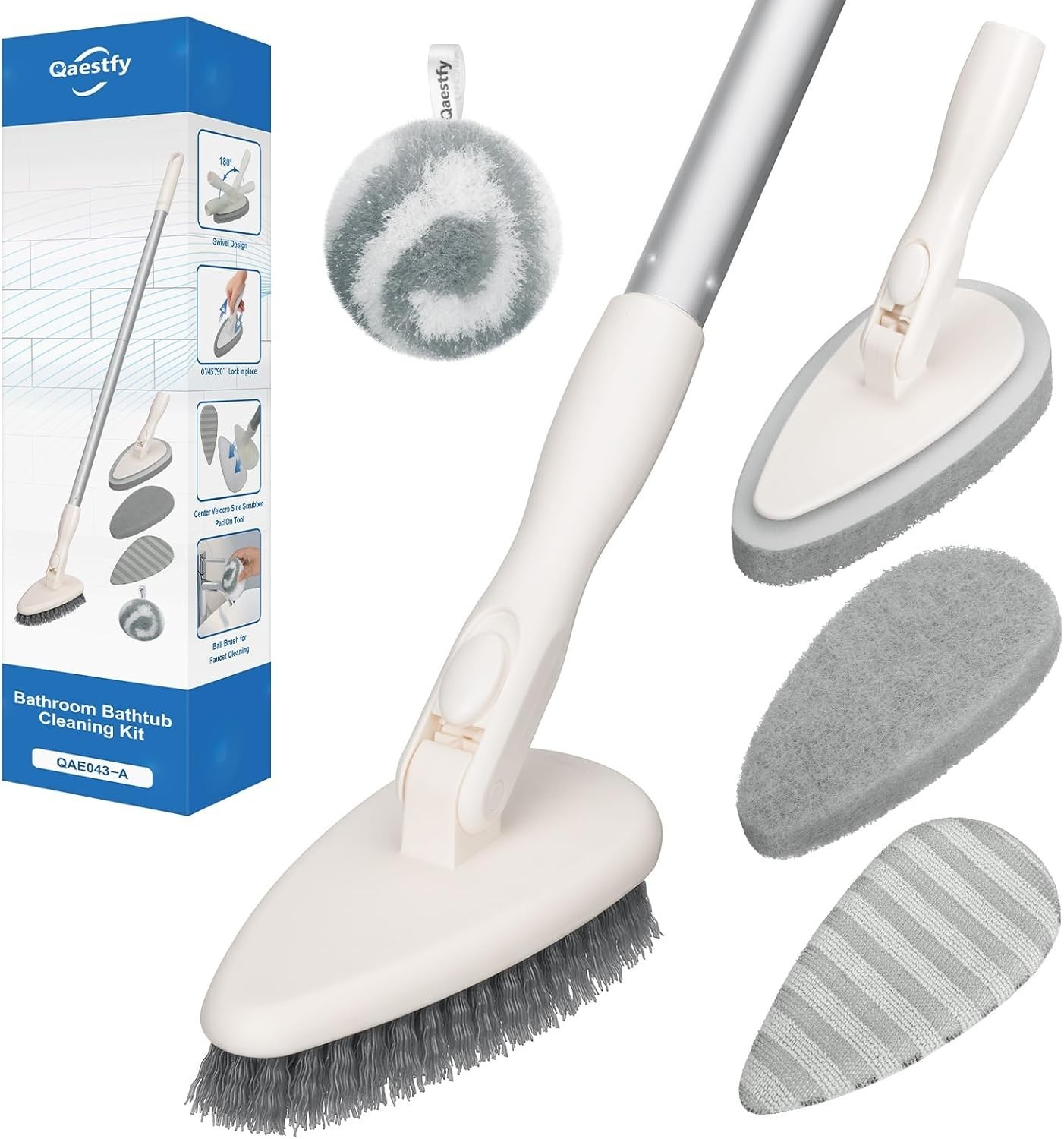4-in-1 Tub and Tile Shower Scrubber, 51” Bathtub Cleaning Brush with Long Ha…