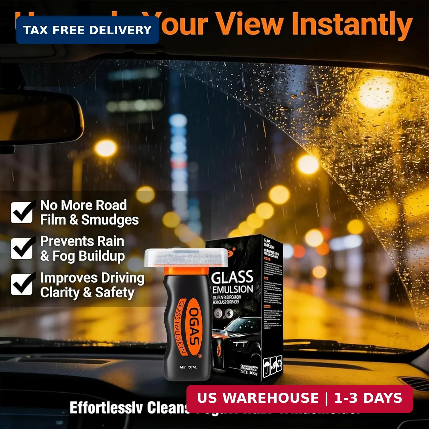 Car Windshield Cleaner & Glass Oil Film Remover, 100ml x 2PCS Car Glass Cleaner