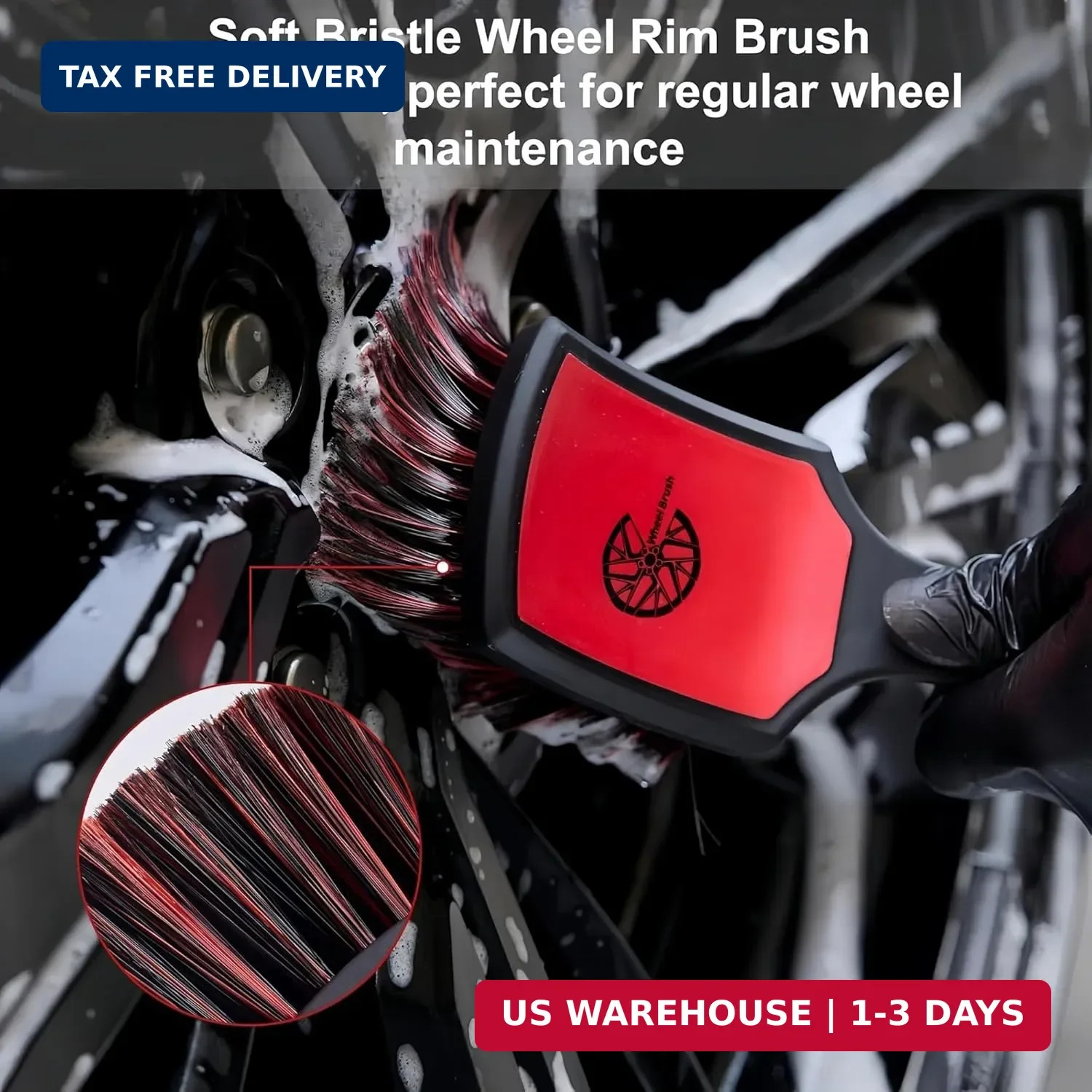2 Pack Tire & Wheel Brush Set Stiff Soft Bristle Scratch Free Car Truck