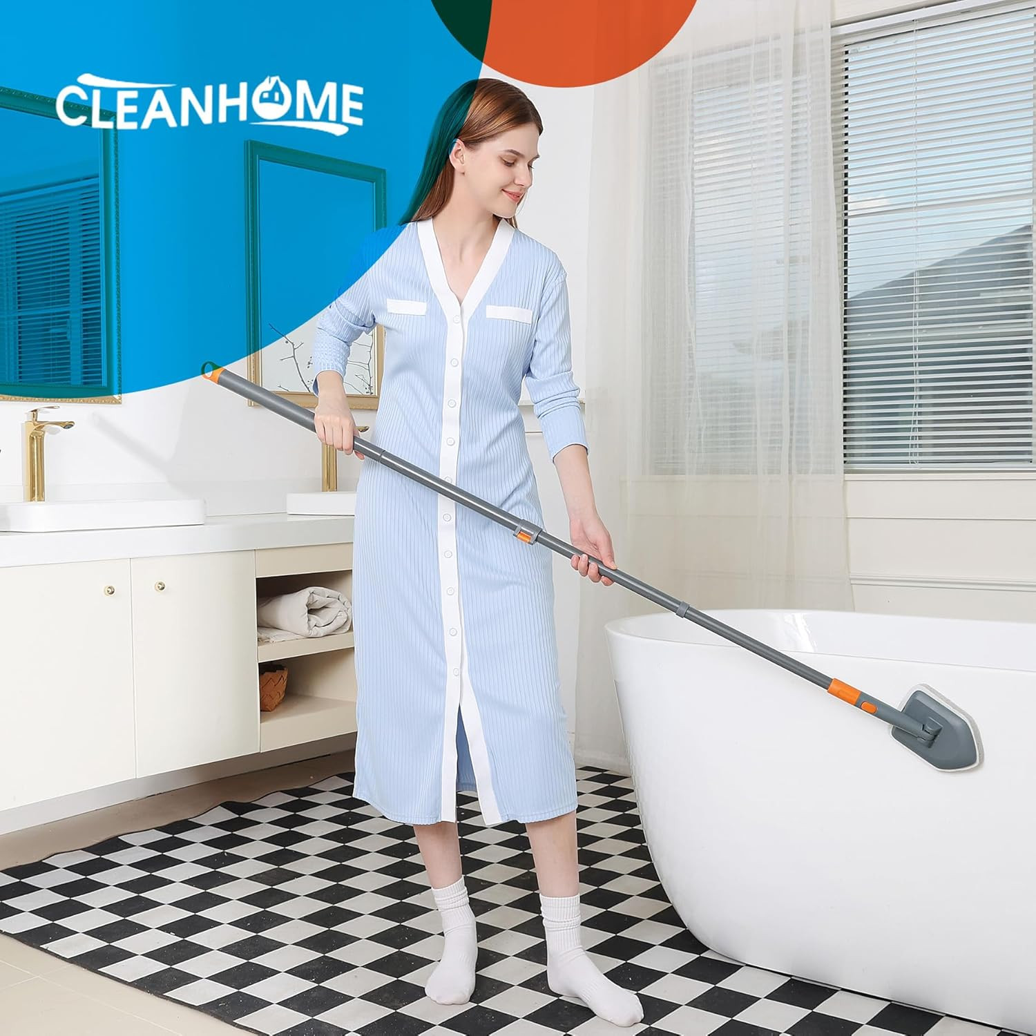 Tile Tub Scrubber Brush with 3 Different Function Cleaning Heads and 56″ Extenda