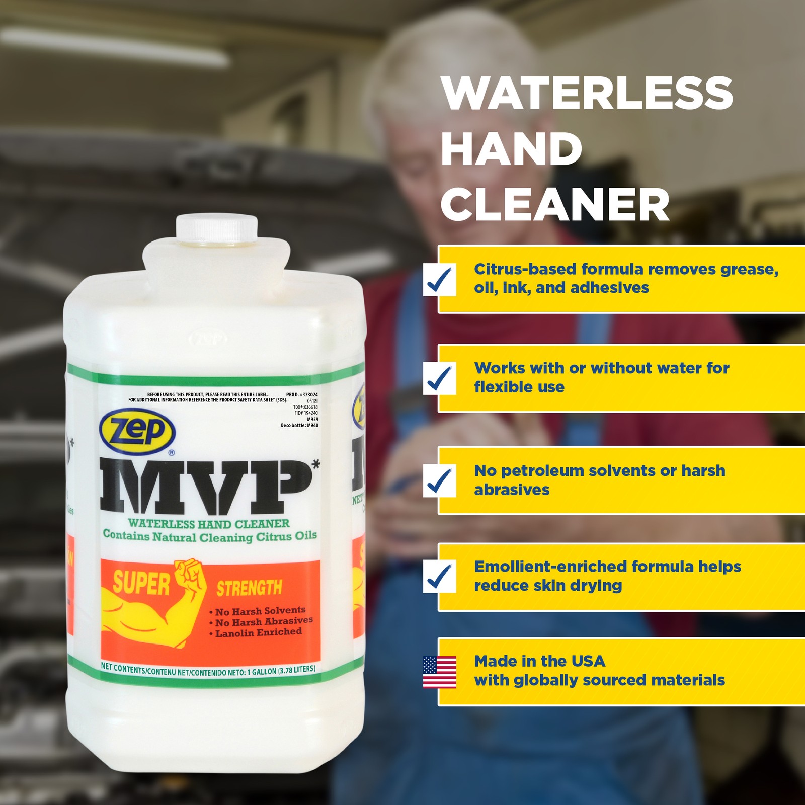 Zep MVP Waterless Hand Cleaner 128 oz (Case of 4) – Super Strength Formula