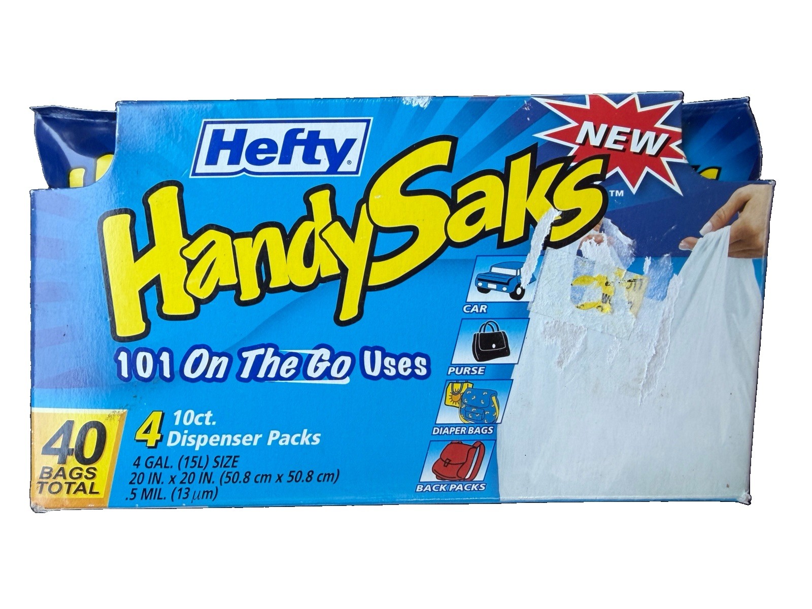 Discontinued 2003 Hefty Handy Saks 4 Gallon 40 4x10ct Plastic Bags On The Go NOS