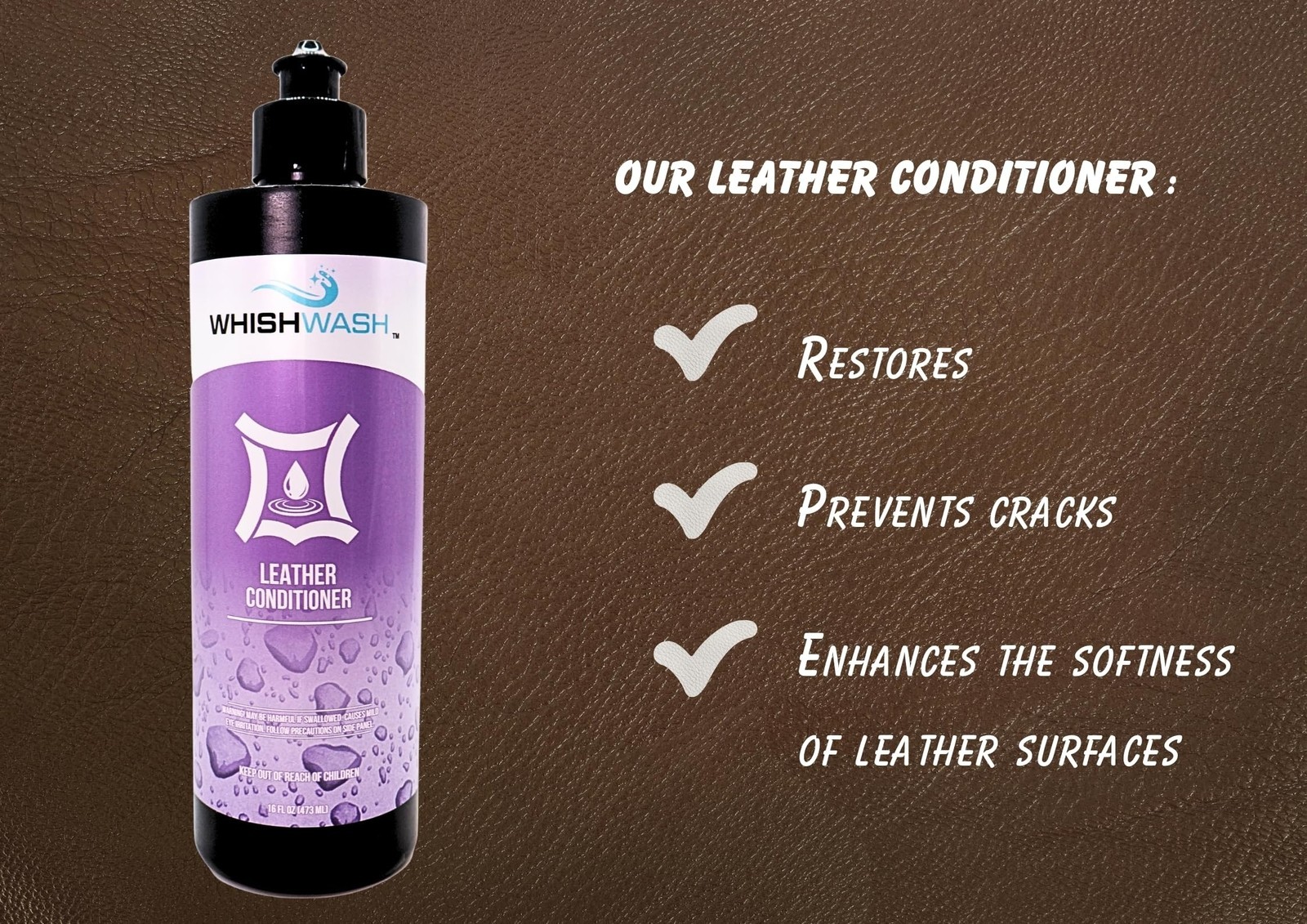 WhishWash Leather Care Kit – 16-fl oz Premium Leather Cleaner and Leather Con
