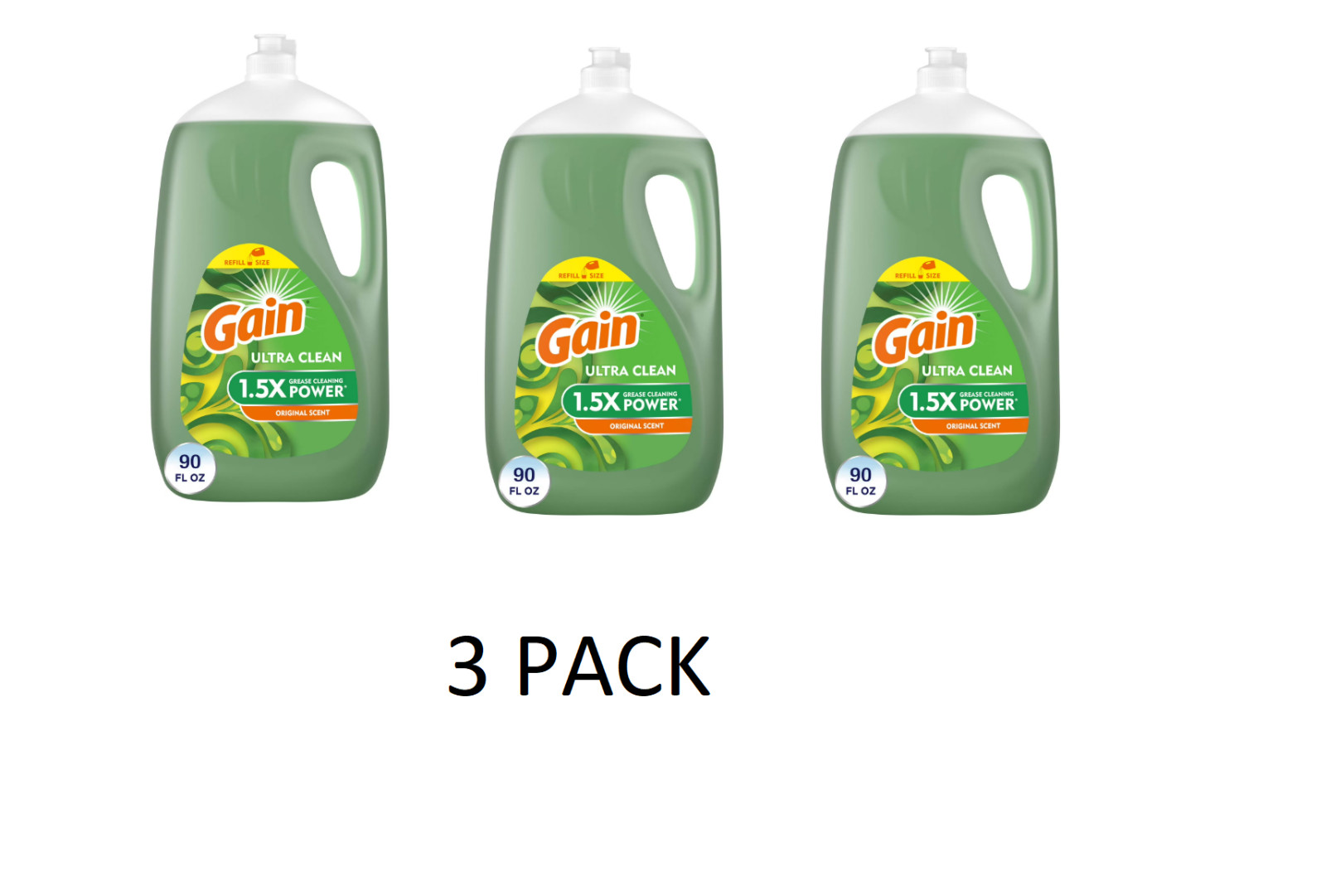 3 PACK Gain Ultra Dishwashing Liquid Dish Soap, Original Scent, 90.0 fl oz