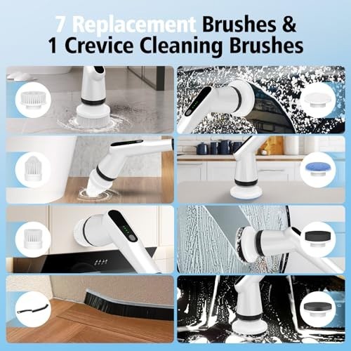 Electric Spin Scrubber with 7 Brush Heads & Retractable Handle – 2-Speed Shower