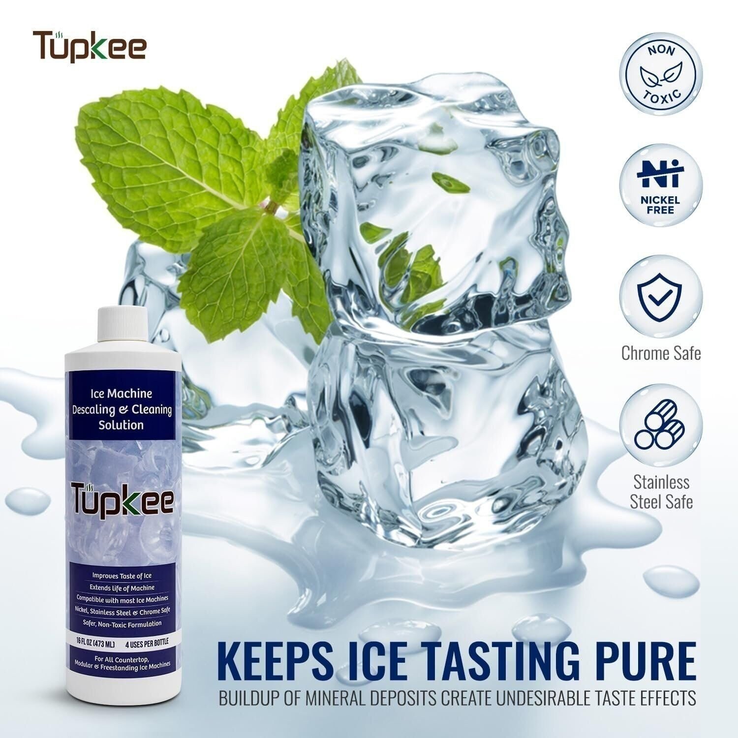 Tupkee Ice Machine Cleaner Nickel Safe – 16oz Ice Maker Cleaner, Universal