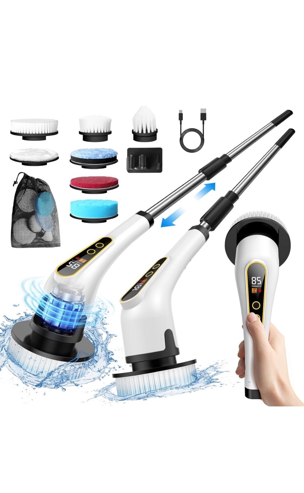 Electric Spin Scrubber for Cleaning, Cordless Scrub Brush with Adjustable Speeds