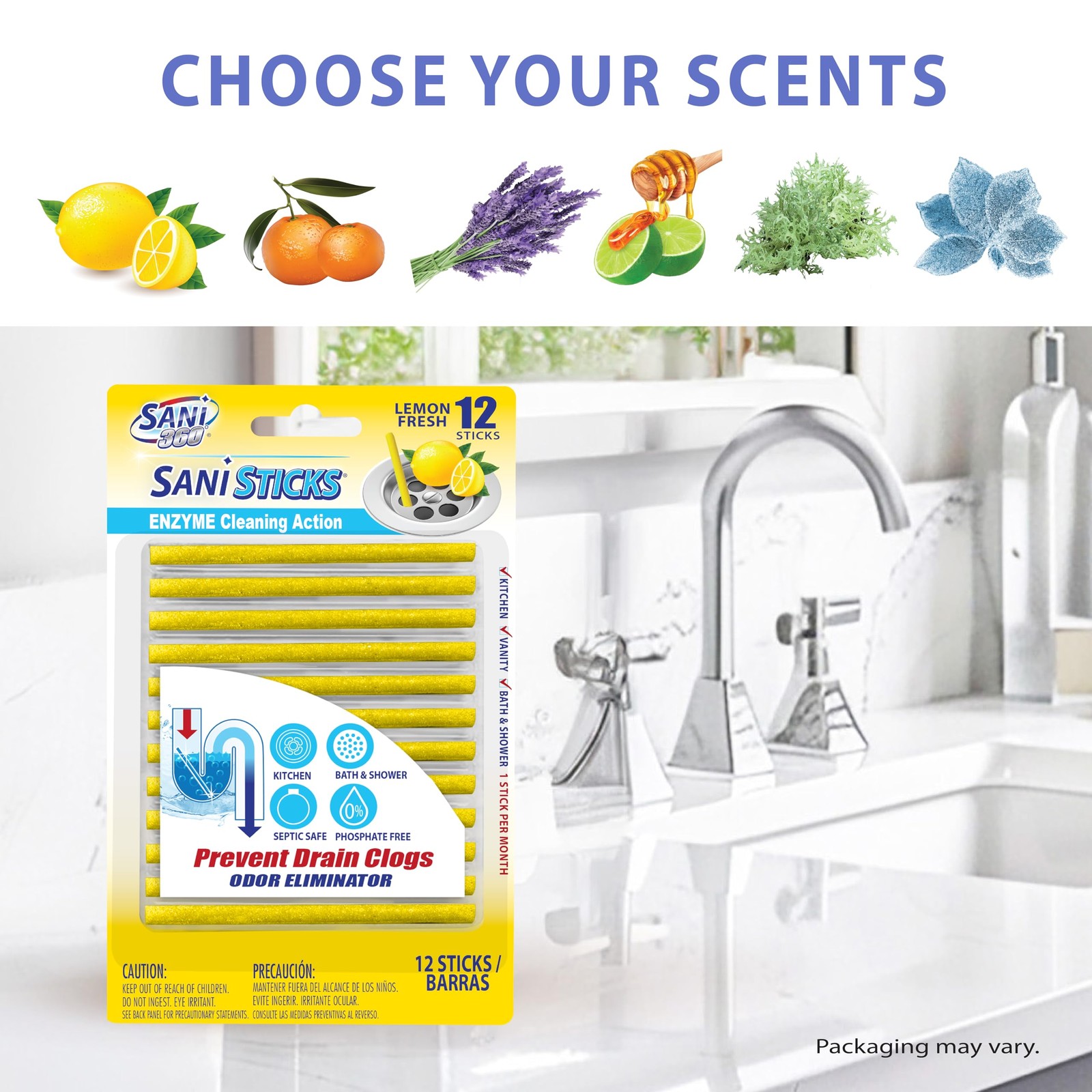 SANI 360° Sani Sticks Drain Cleaner and Deodorizer | Non-Toxic, Enzyme Formula