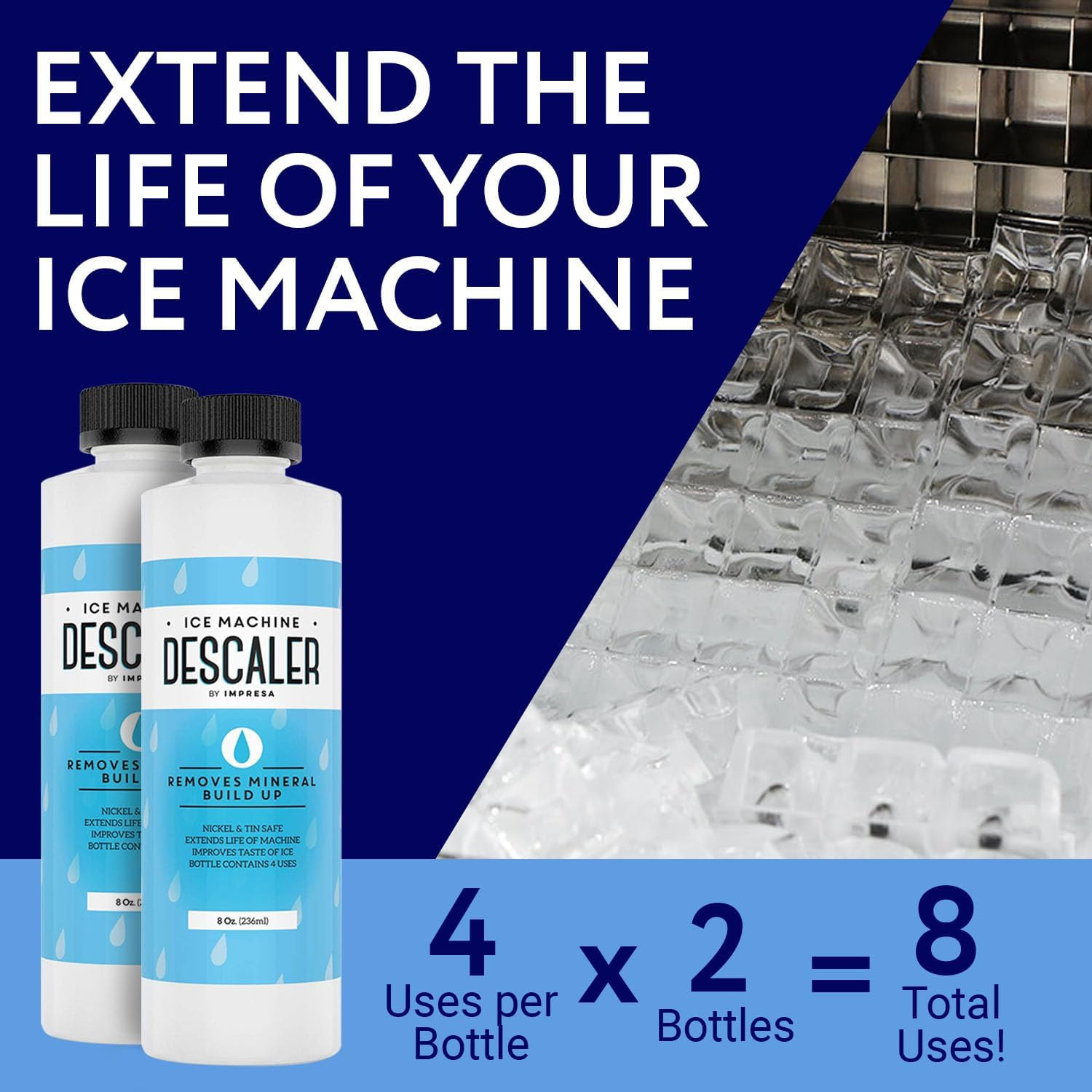 Ice Machine Cleaner Descaler – 8 Fl Oz – Pack of 2-8 Total Uses – Nickel-Safe Ic