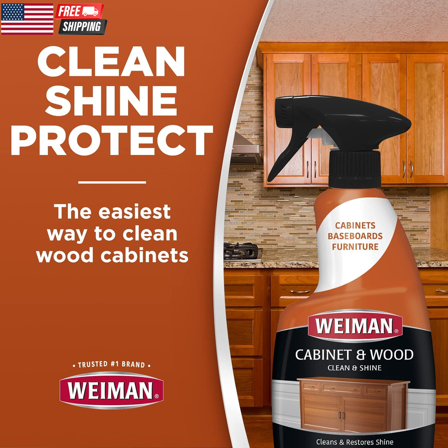 Cabinet and Wood Cleaner, Shine, Clean and Protect Spray – for Wood Cabinets, Fu
