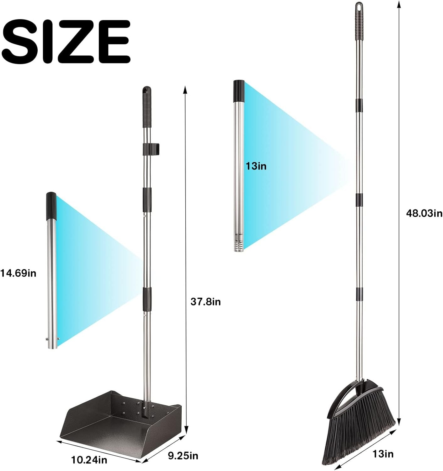 Long Handled Dust Pan and Broom Set for Home, Heavy Duty Metal