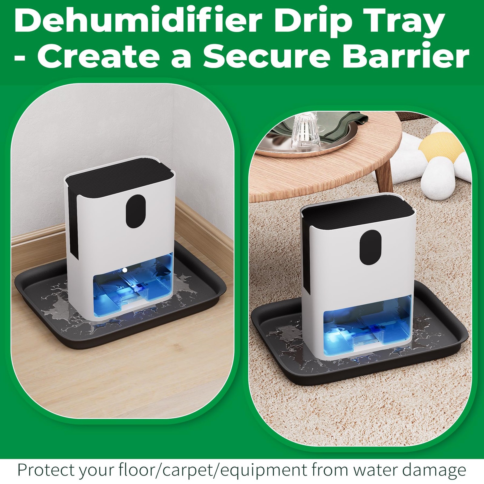 13x9x2 Inch Hard Plastic Dehumidifier Drip Tray Leak Proof Floor Pan Black