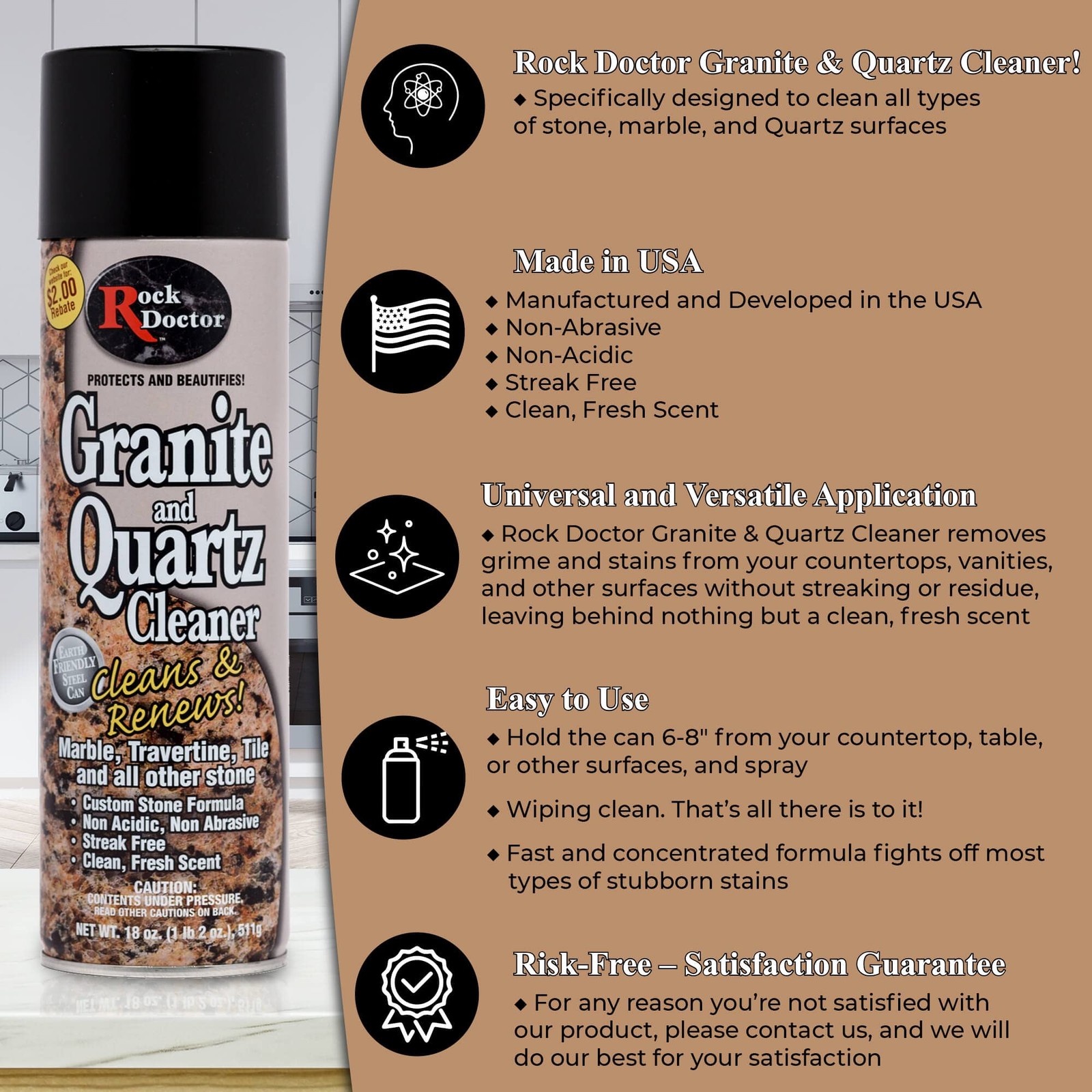 Granite Cleaner – Cleans& Renews Surfaces – (18 oz) Surface Cleaner Spray, Gr…