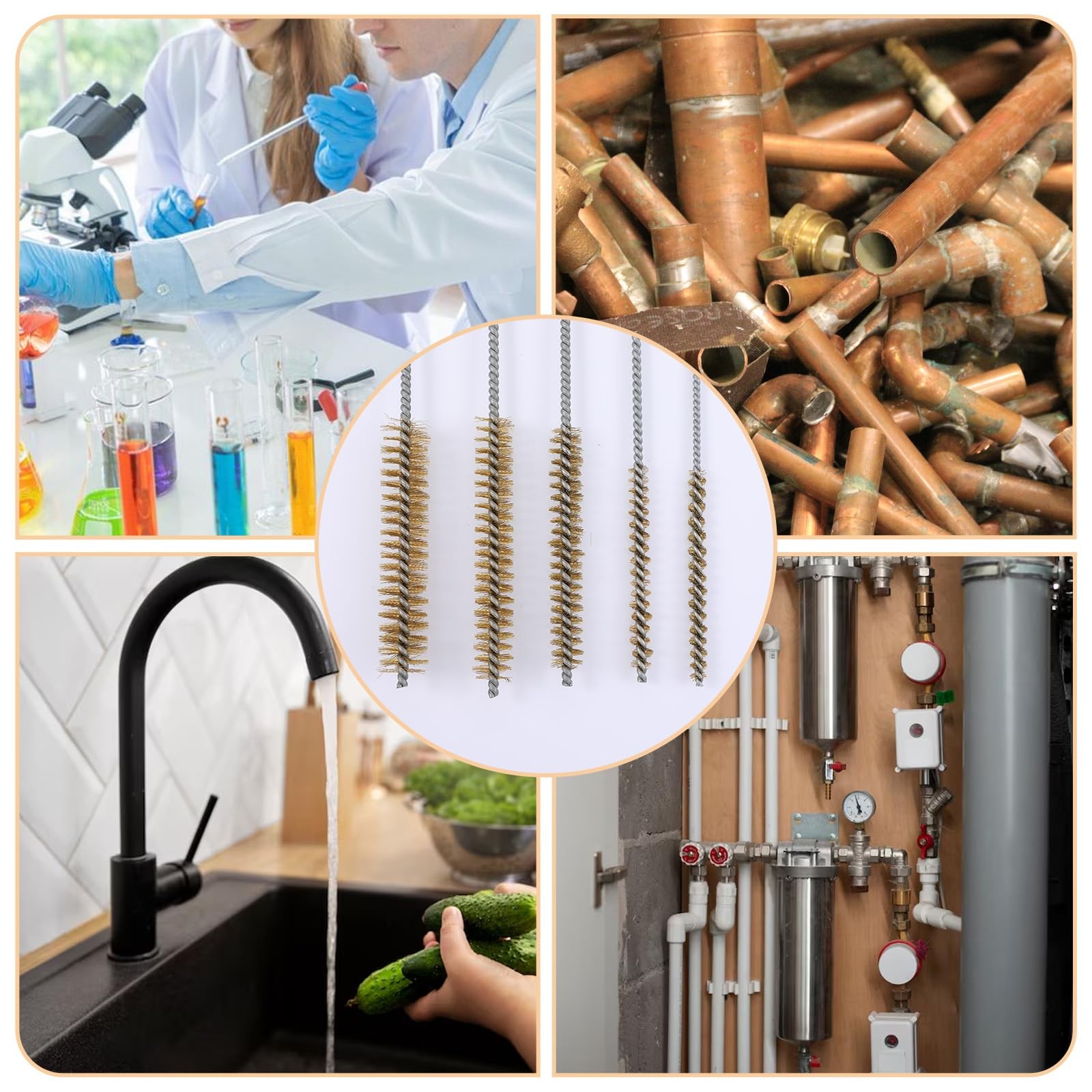 5Pcs Brass Wire Tube Brush Kit 11.81Inch Long Pipe Cleaners 6mm/8mm/12mm/15mm…