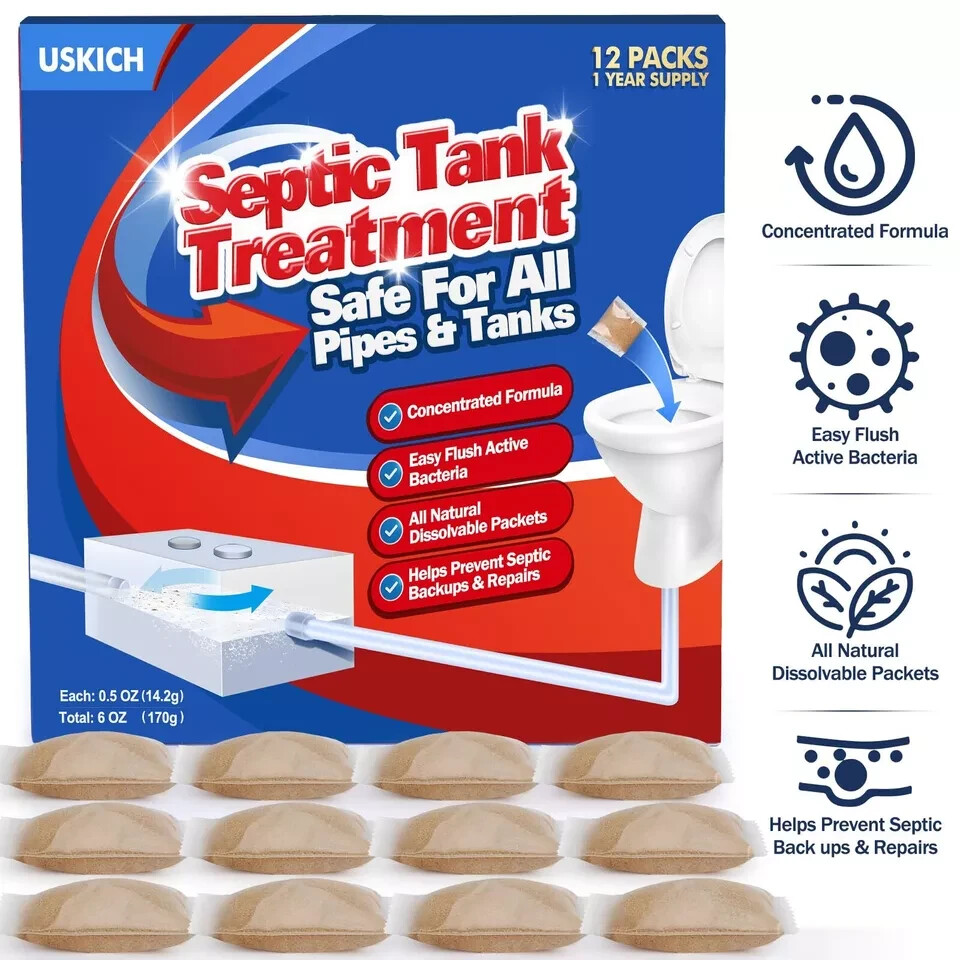 Septic Tank Treatment,1 Year Supply Septic Pods (12 pcs),1 Flush per Month