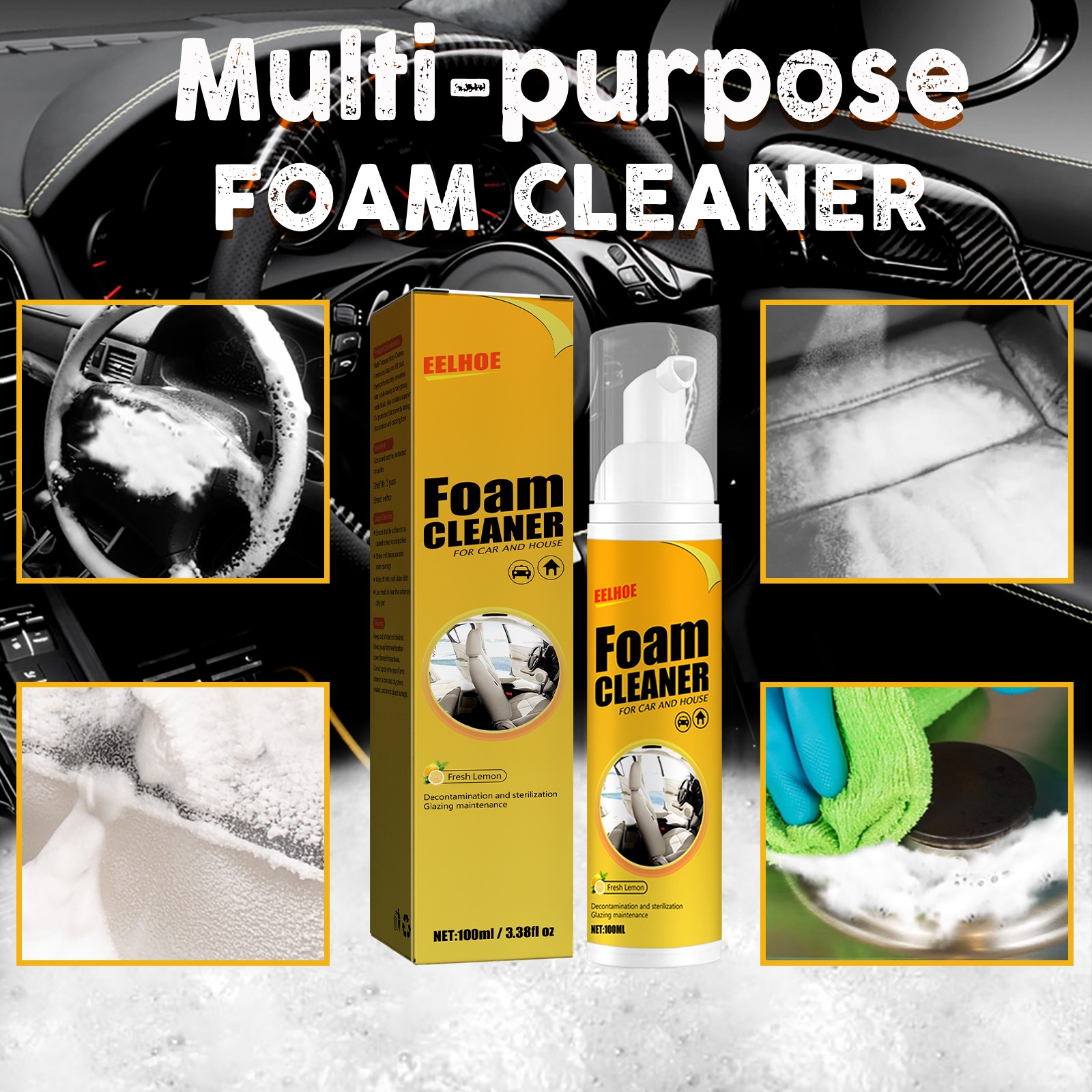 Car Steering Wheel Leather Foam Cleaner – Automotive Multipurpose Degreaser