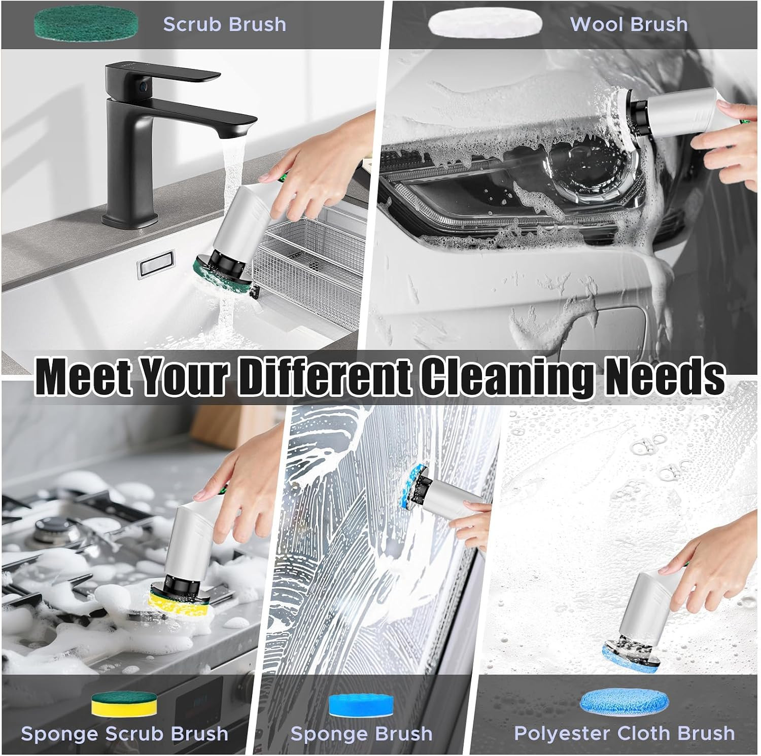 Electric Spin Scrubber, Bathroom Scrubber, Cordless Shower Cleaner Brush, 9 Repl