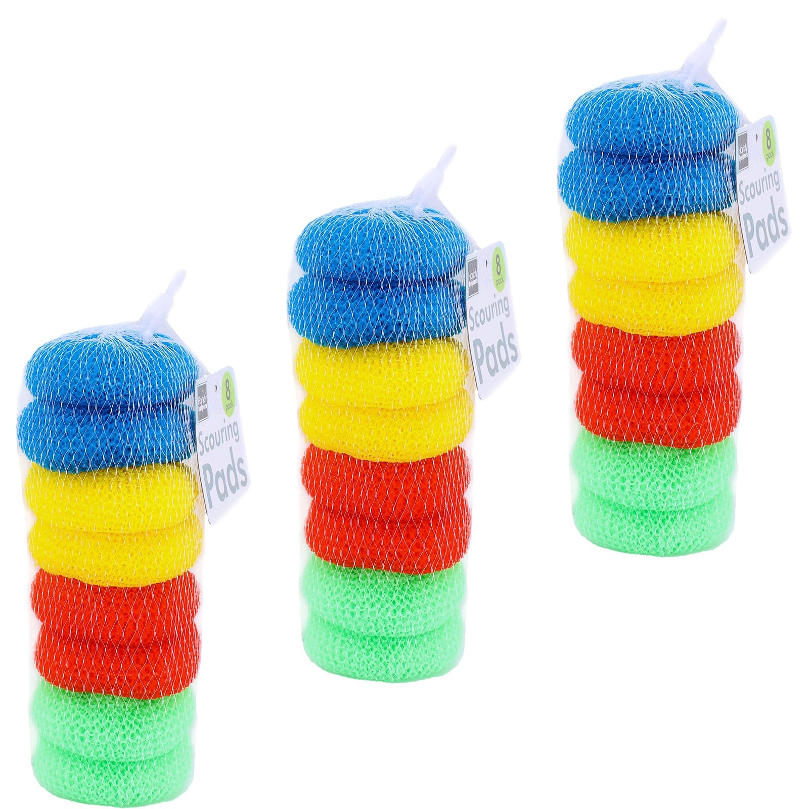 Pack Of 24 Assorted Colors Round Nylon Dish Scouring Pads Mesh Scourers