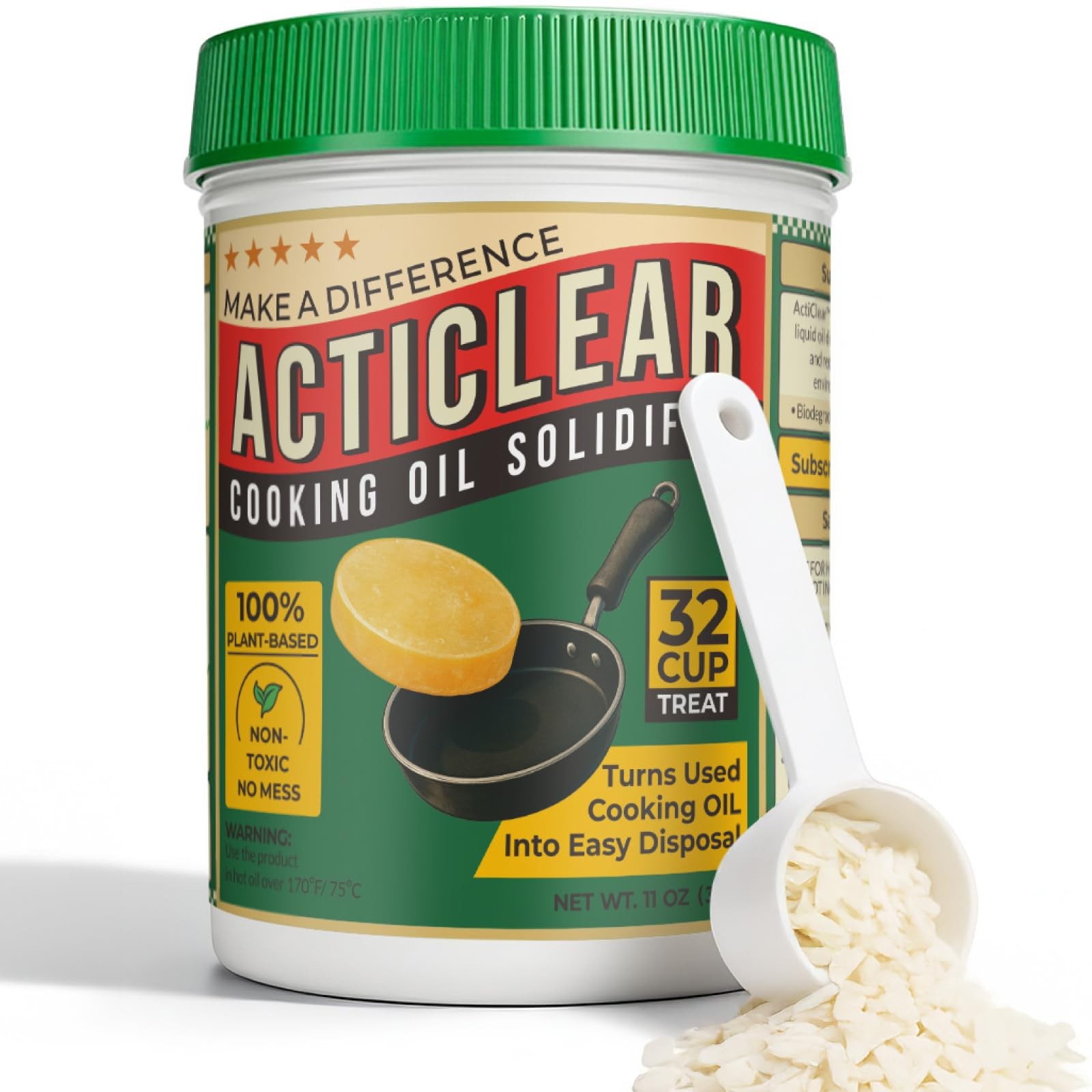 ACTICLEAR Cooking Oil Solidifier – 11oz 32 Cups Algae-Based Grease Hardener f…