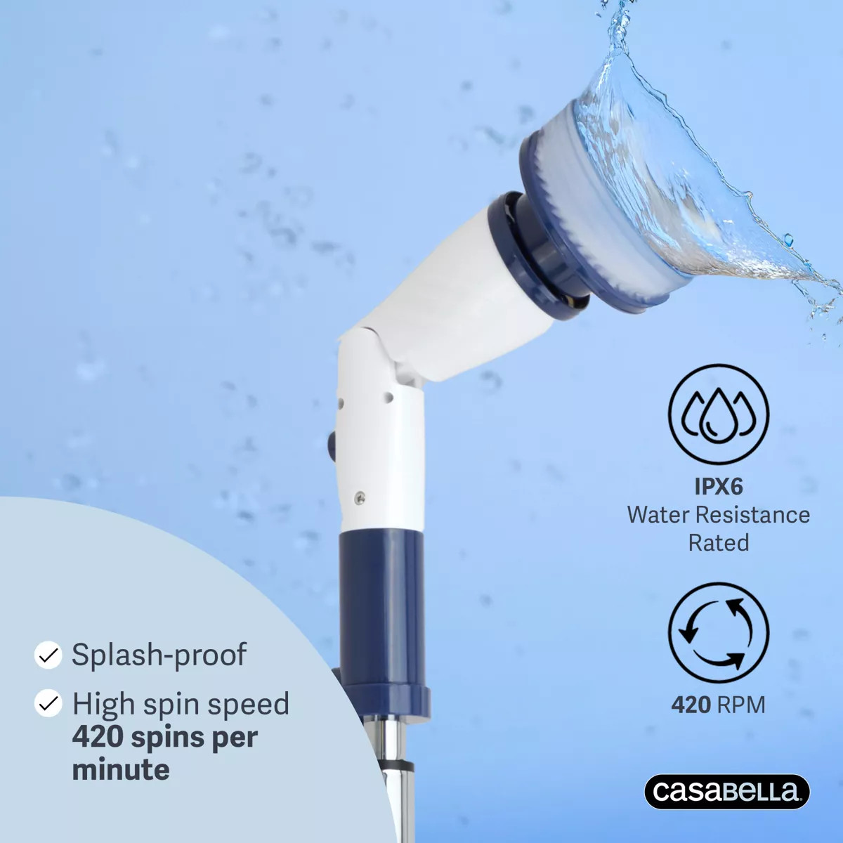 Casabella Power Spin Scrubber: Multipurpose Cleaning, Metal Handle, Shower, Lami