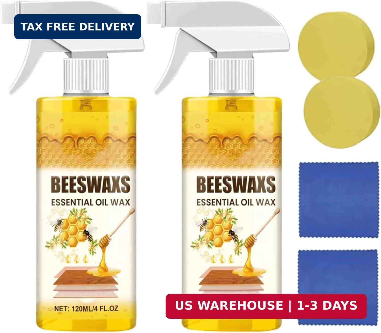 2PCS Beeswax Wood Polish Spray, 2026 New Essential Oil Beeswax Cleaner with Spon