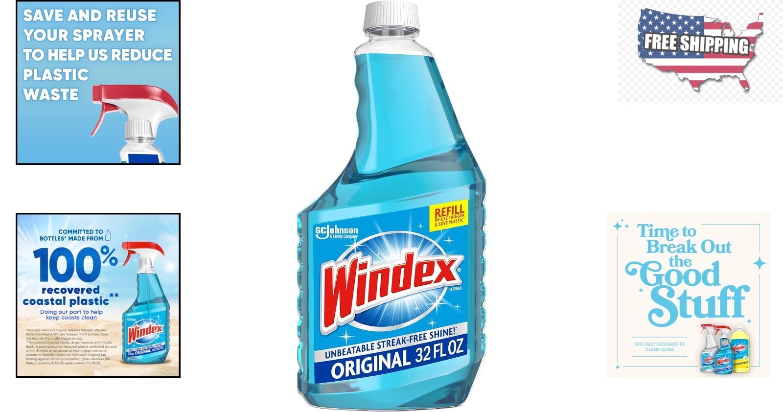 Streak-Free Glass Cleaner – 32oz Eco-Friendly Solution with Blue Scent