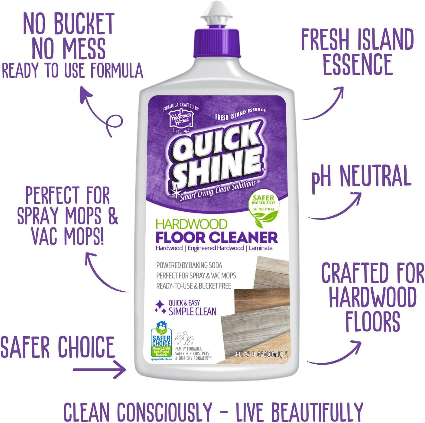 Quick Shine Hardwood Floor Cleaner 27 Oz No Rinse Spray Vac Mop Streak Free