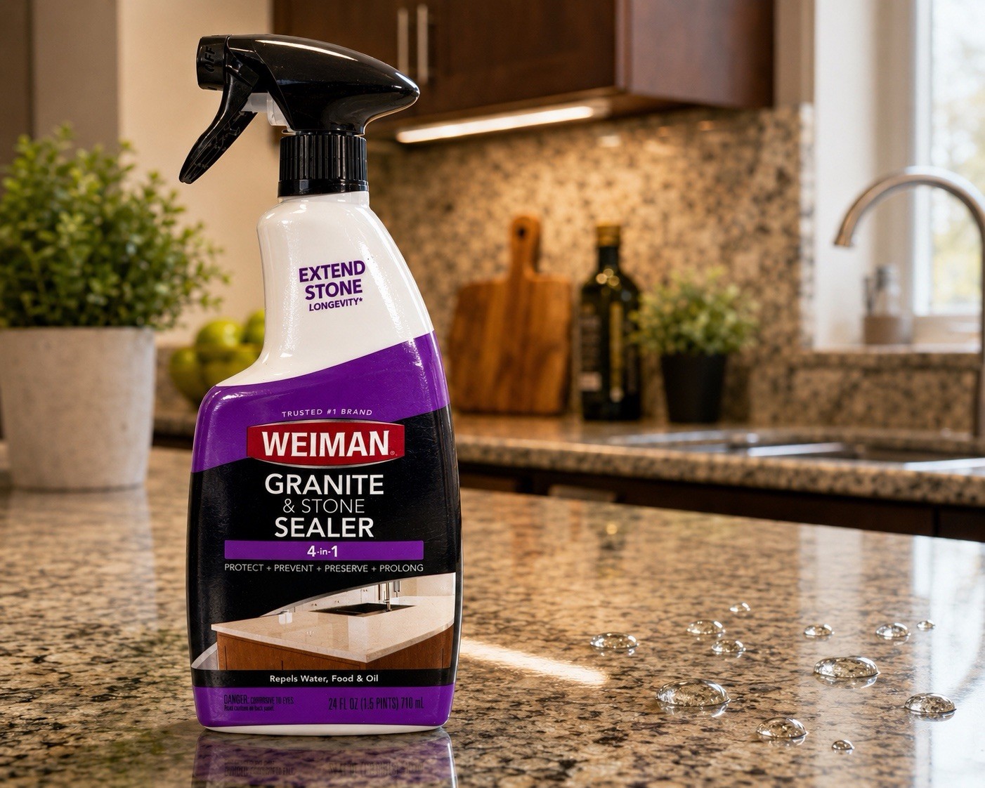 Weiman Granite & Stone Sealer 4-in-1 24 oz Protect Preserve Countertops