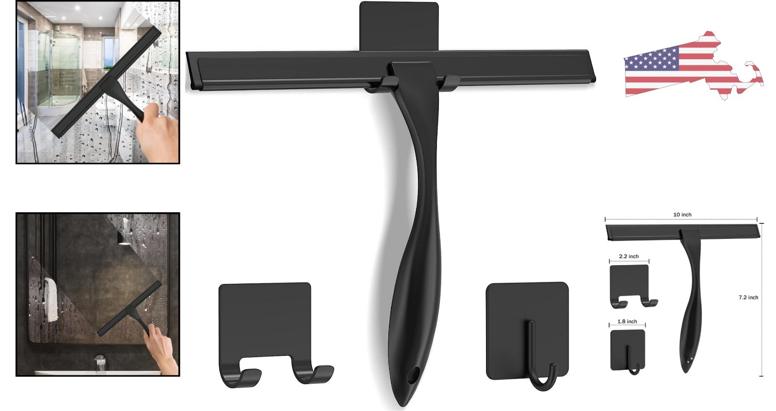 Sturdy All-Purpose Shower Squeegee – Premium Stainless Steel – 10 Inch Black