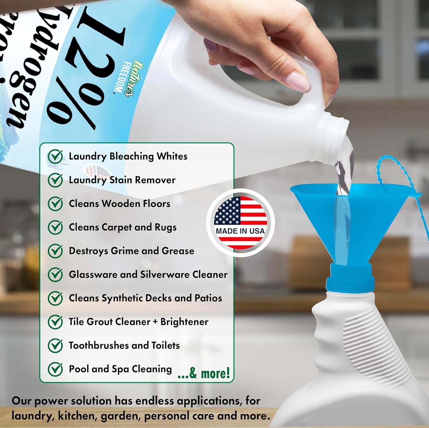12% Hydrogen Peroxide, Food Grade H2O2 and Purified Water, 2 Gallons with Funnel