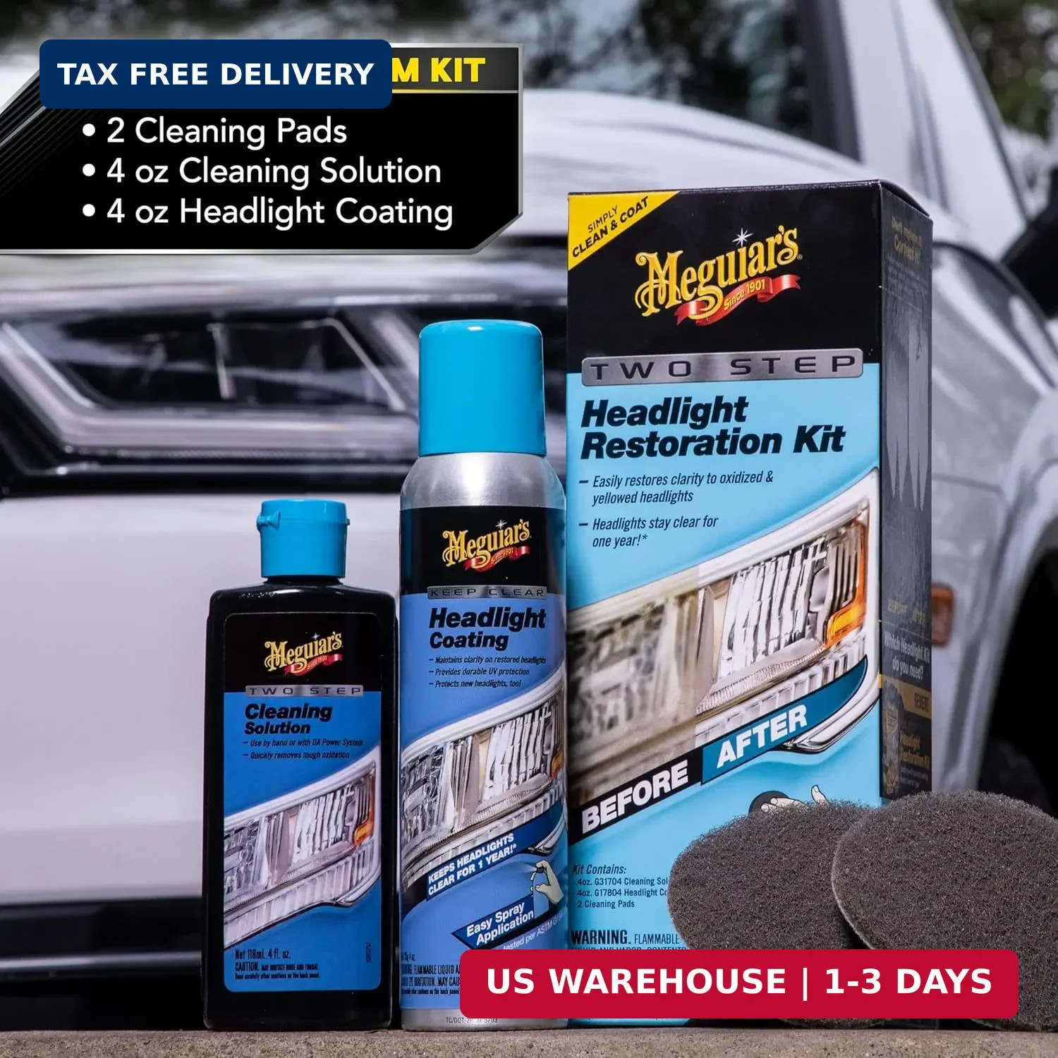 Meguiar’s Two Step Car Headlight Restoration Kit, Headlight Cleaner Restores Cle