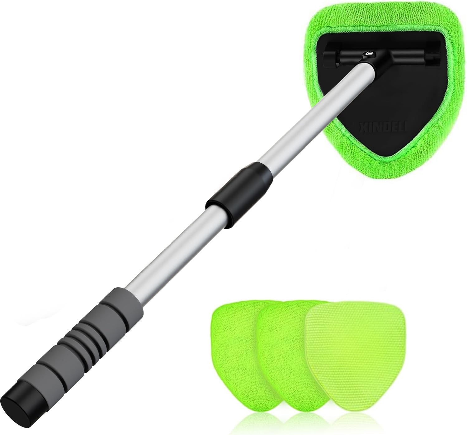 Windshield Cleaner Tool – Extendable Handle & 180° Swivel, Microfiber Pads Kit