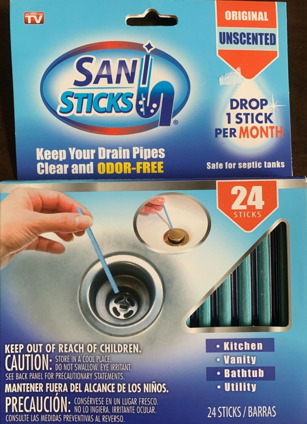 Sani 360 Sticks Fresh Unscented sticks odor eliminator pack of 24 # 40616 NEW