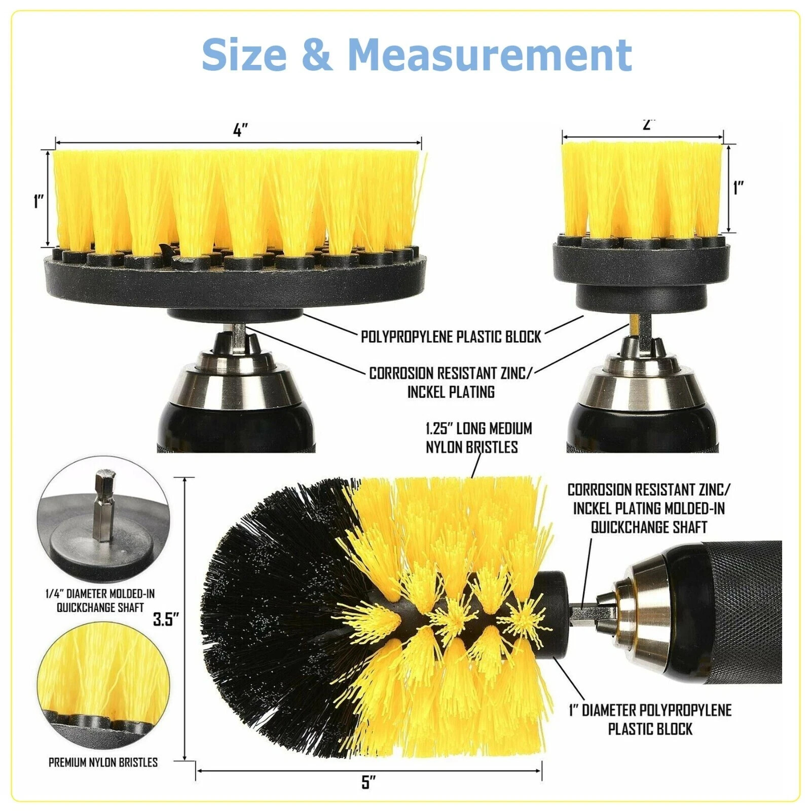 3PC Drill Brush Attachment Set-Car Interior Detailing Kit Power Scrubber Brush