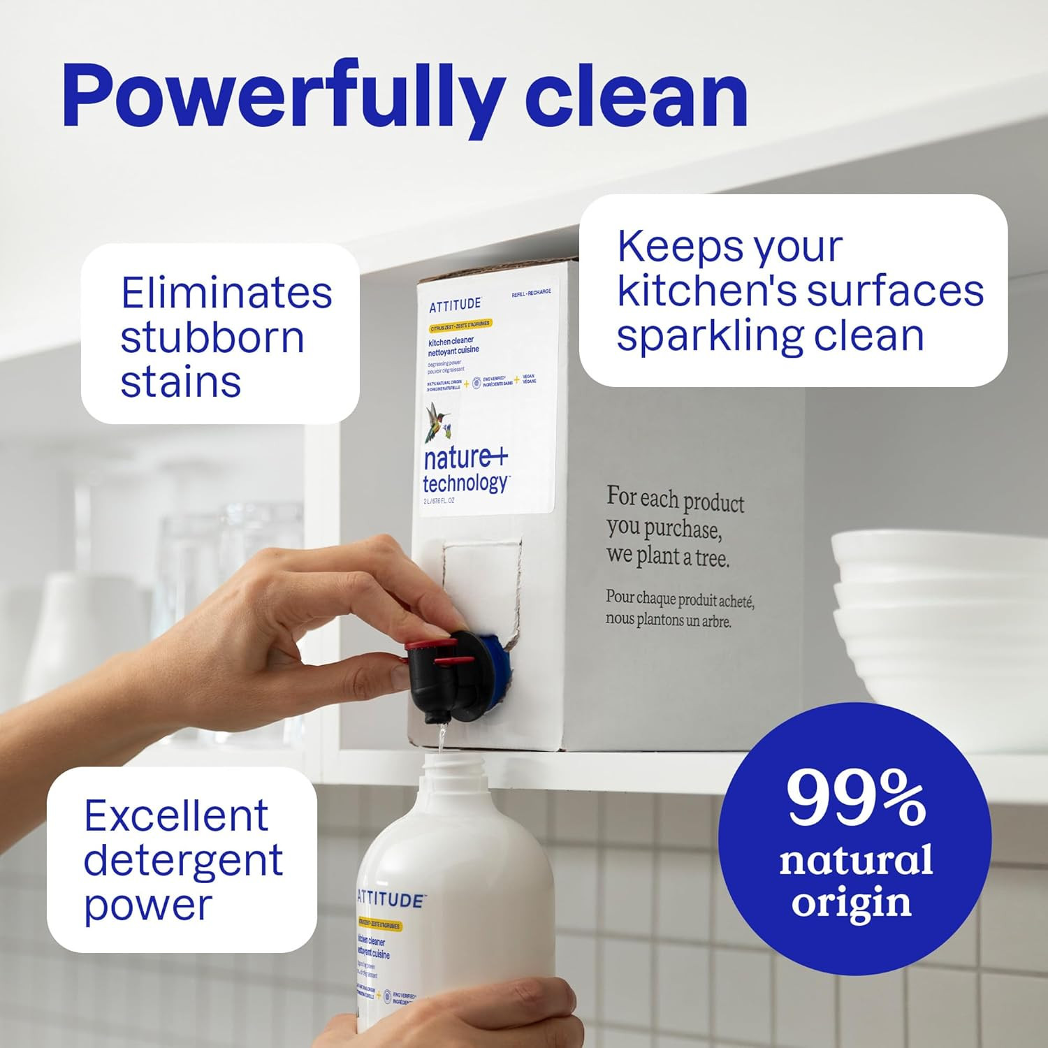 ATTITUDE Kitchen Cleaner Spray Refill, EWG Verified, Degreaser Spray to Cut Grea