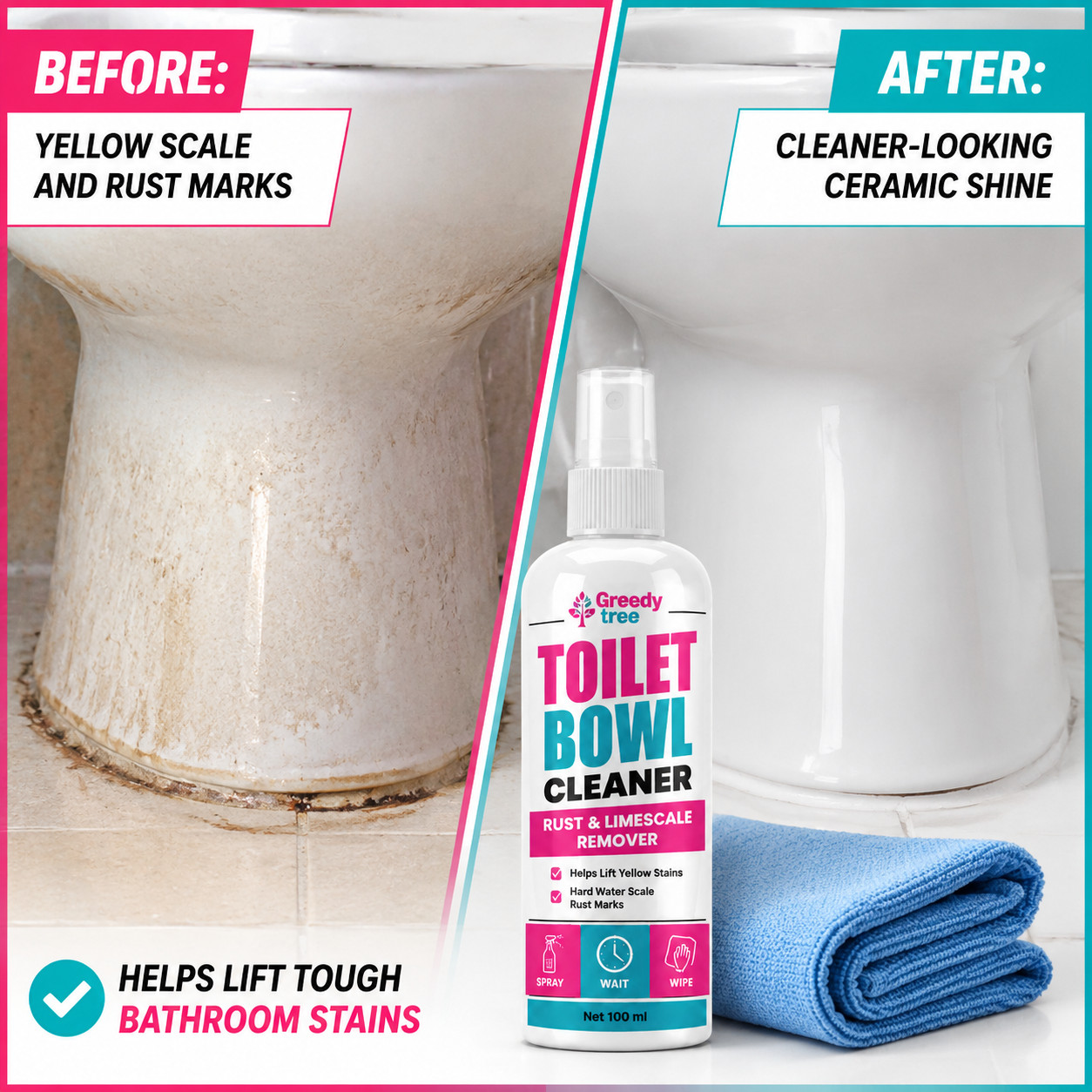 Small Bathroom Cleaning Spray for Toilet Sink Tub and Faucet Stains