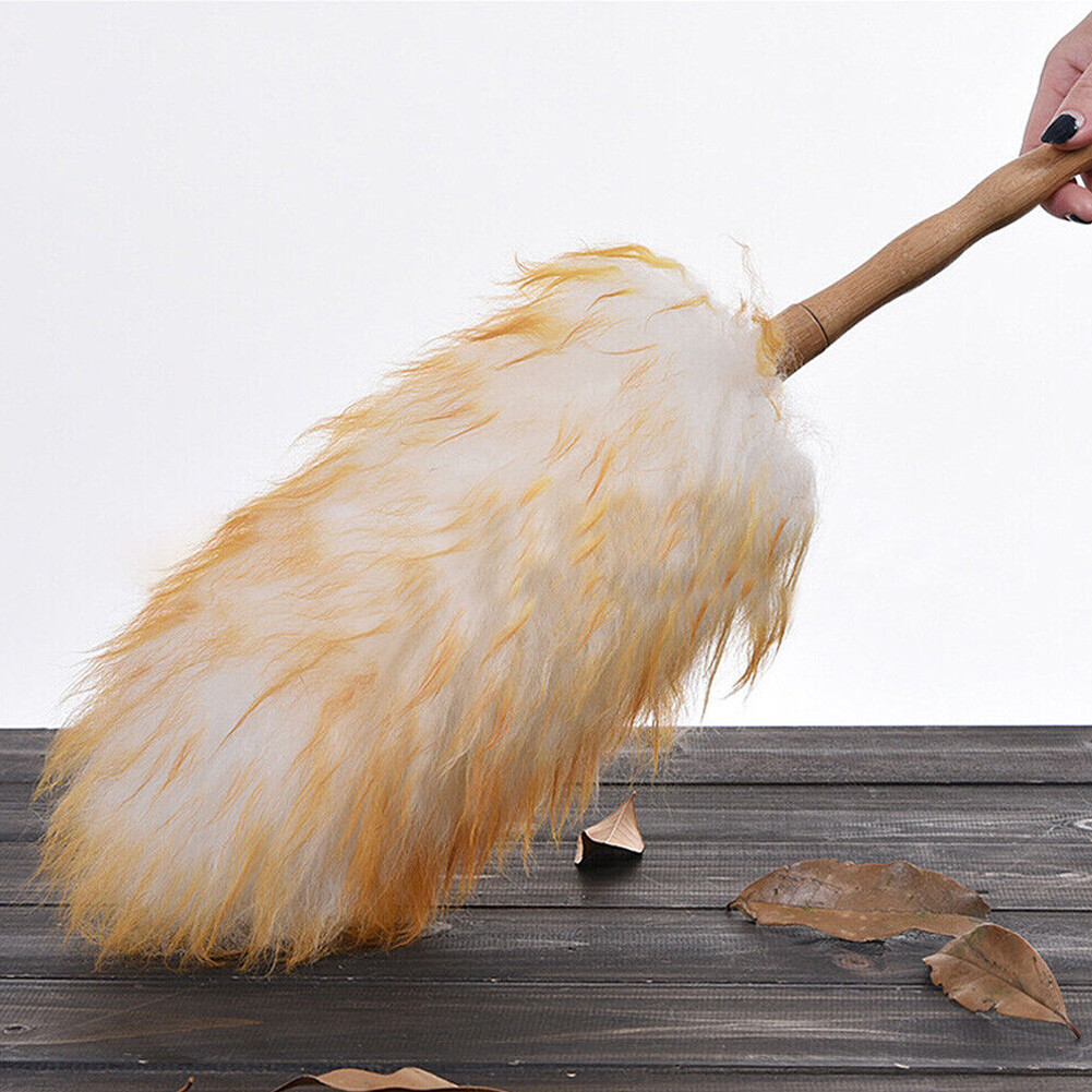 2PCS Household Wool Lambswool Feather Brush Duster Dust Cleaning Wood Handle