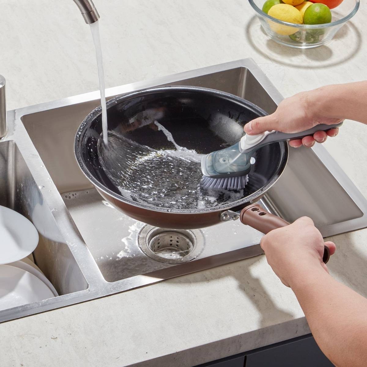 Soap Dispensing Dish Cleaning Brush with 3 Brush Head Set